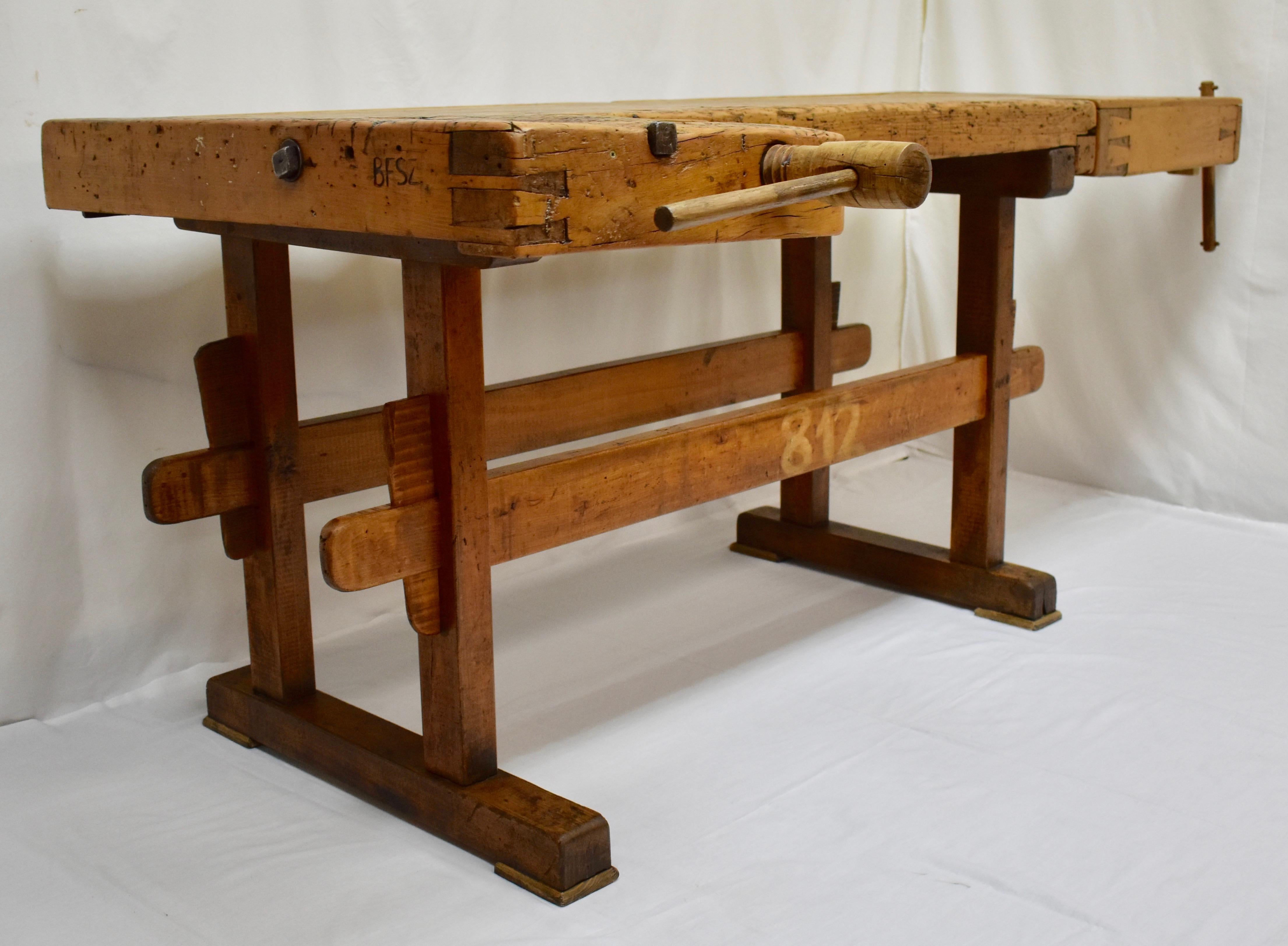 Industrial Oak Carpenter's and Joiner's Workbench