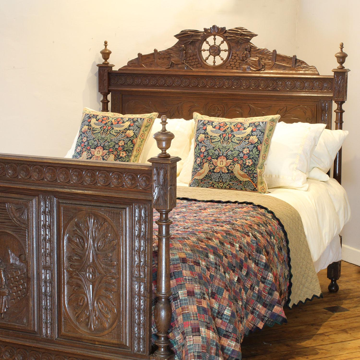 French Oak Carved Antique Bed WK174