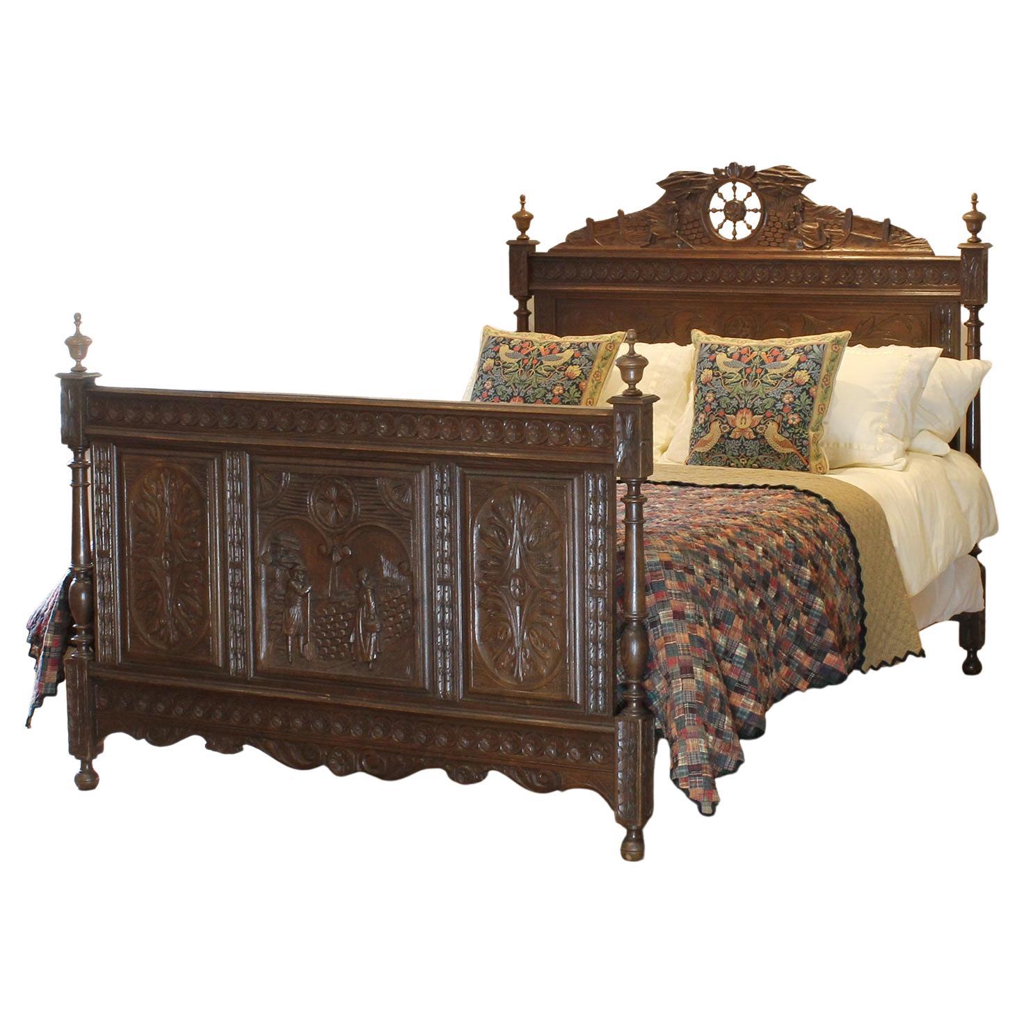 Oak Carved Antique Bed WK174