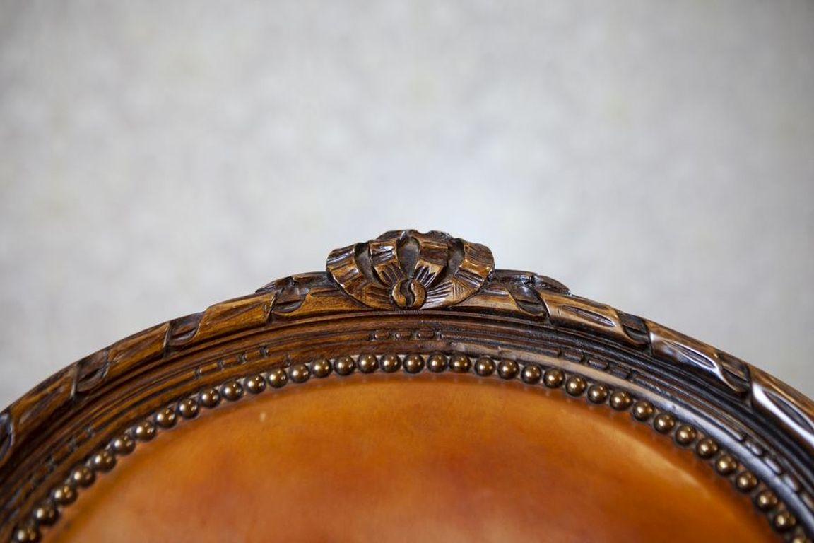 Leather Oak Carved Armchair From the First Half of the 20th Century For Sale