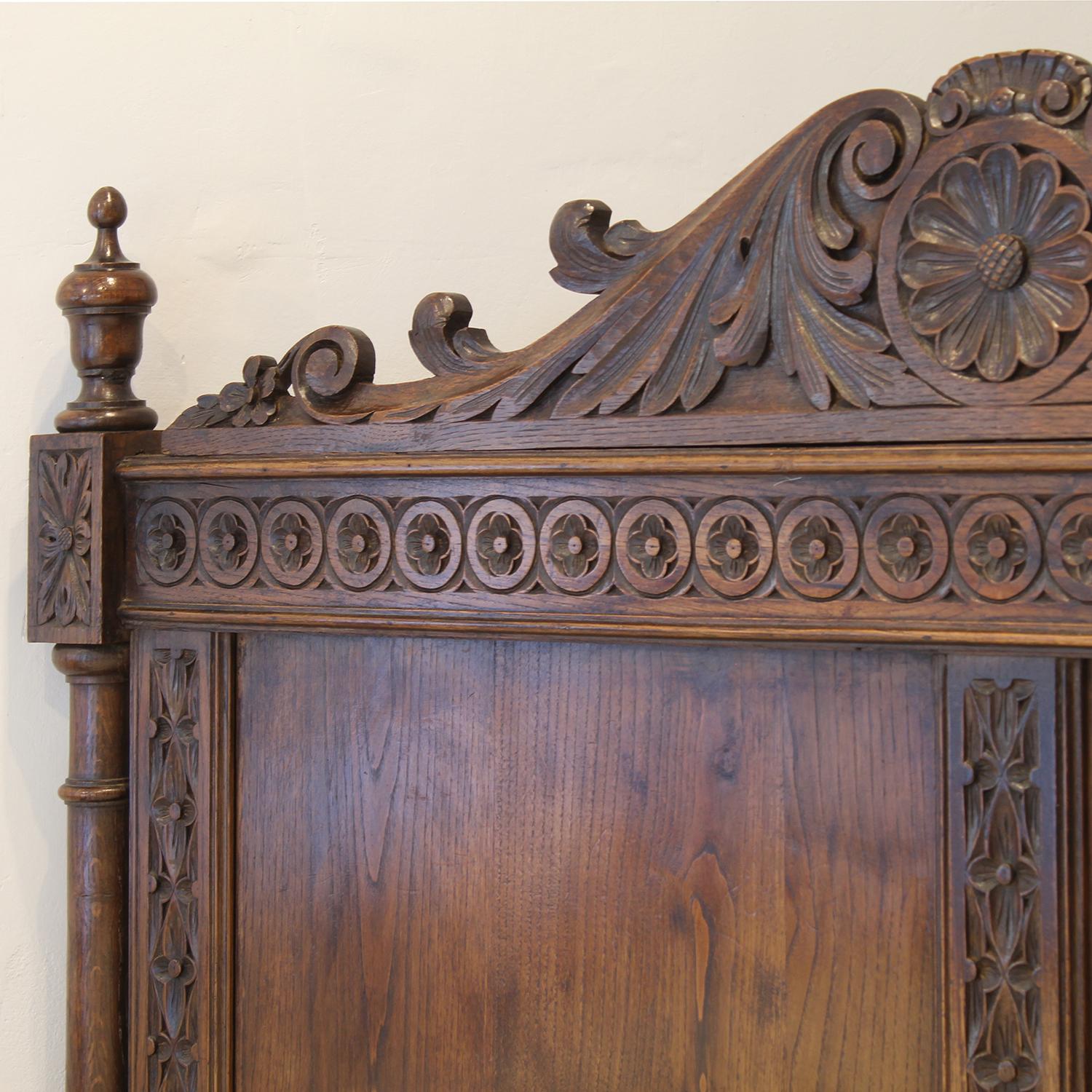 Oak Carved Breton Antique Bed, WK203 6