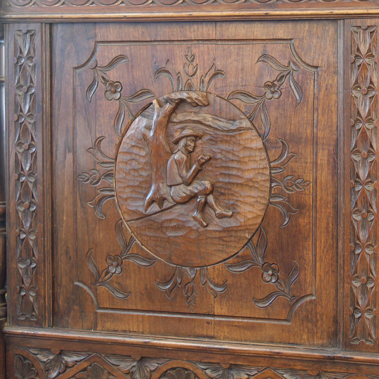 Oak Carved Breton Antique Bed, WK203 1