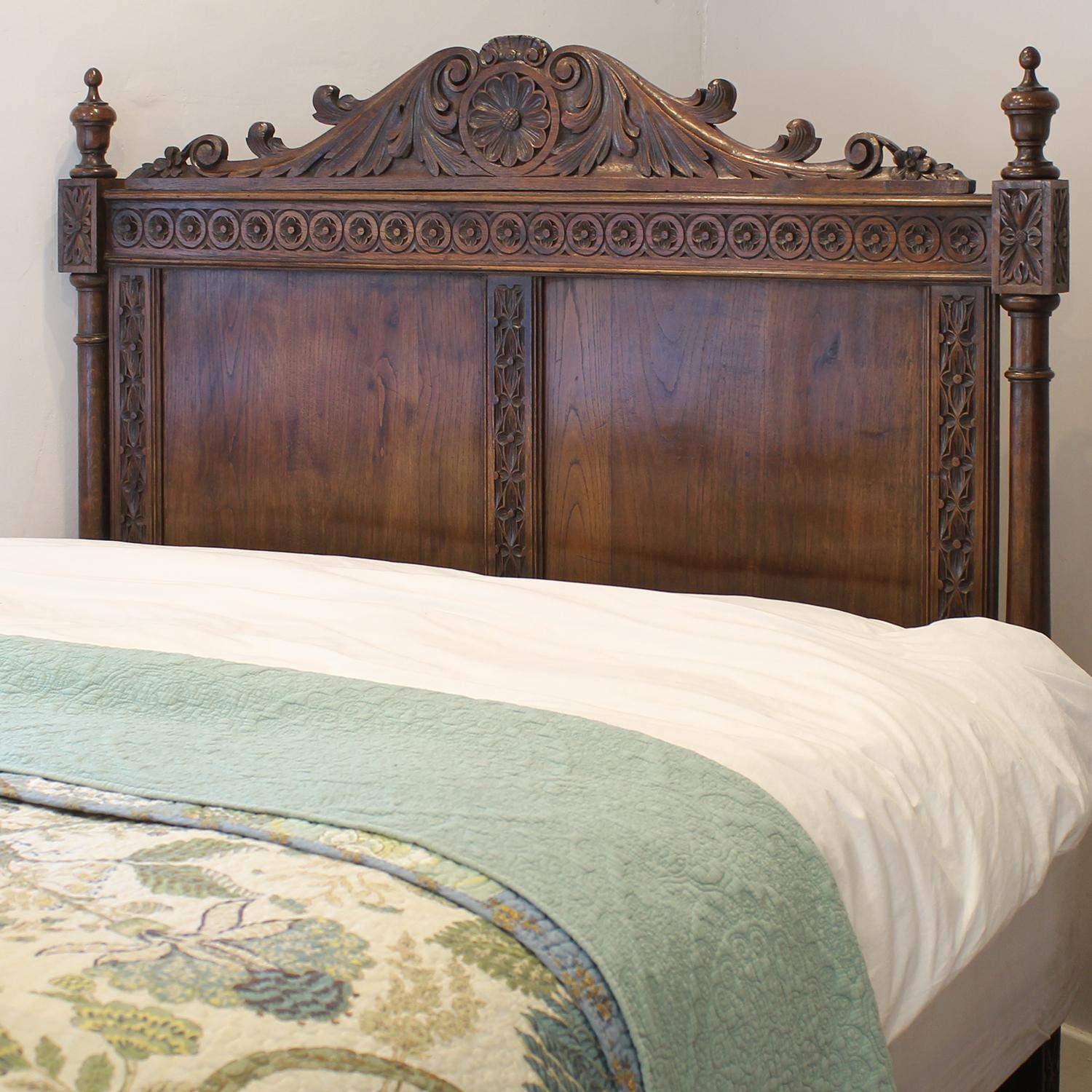 Oak Carved Breton Antique Bed, WK203 4