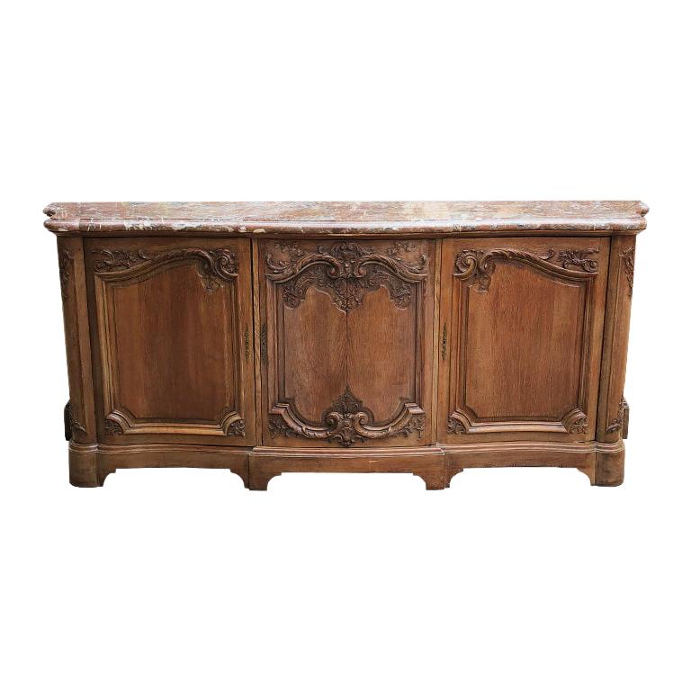 French Provincial Carved Credenza with Pink Serpentine Marble Top France 1700s  For Sale