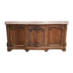 French Provincial Carved Credenza with Pink Serpentine Marble Top France 1700s