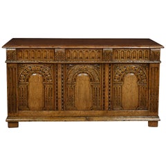 Antique Oak Carved Coffer Chest