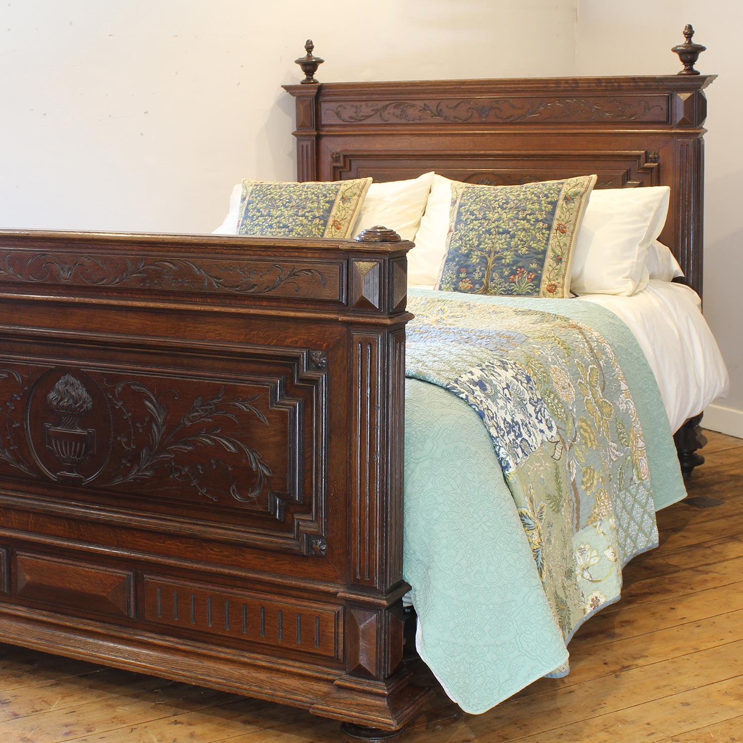 French Oak Carved Henry II Antique Bed, WK202 For Sale