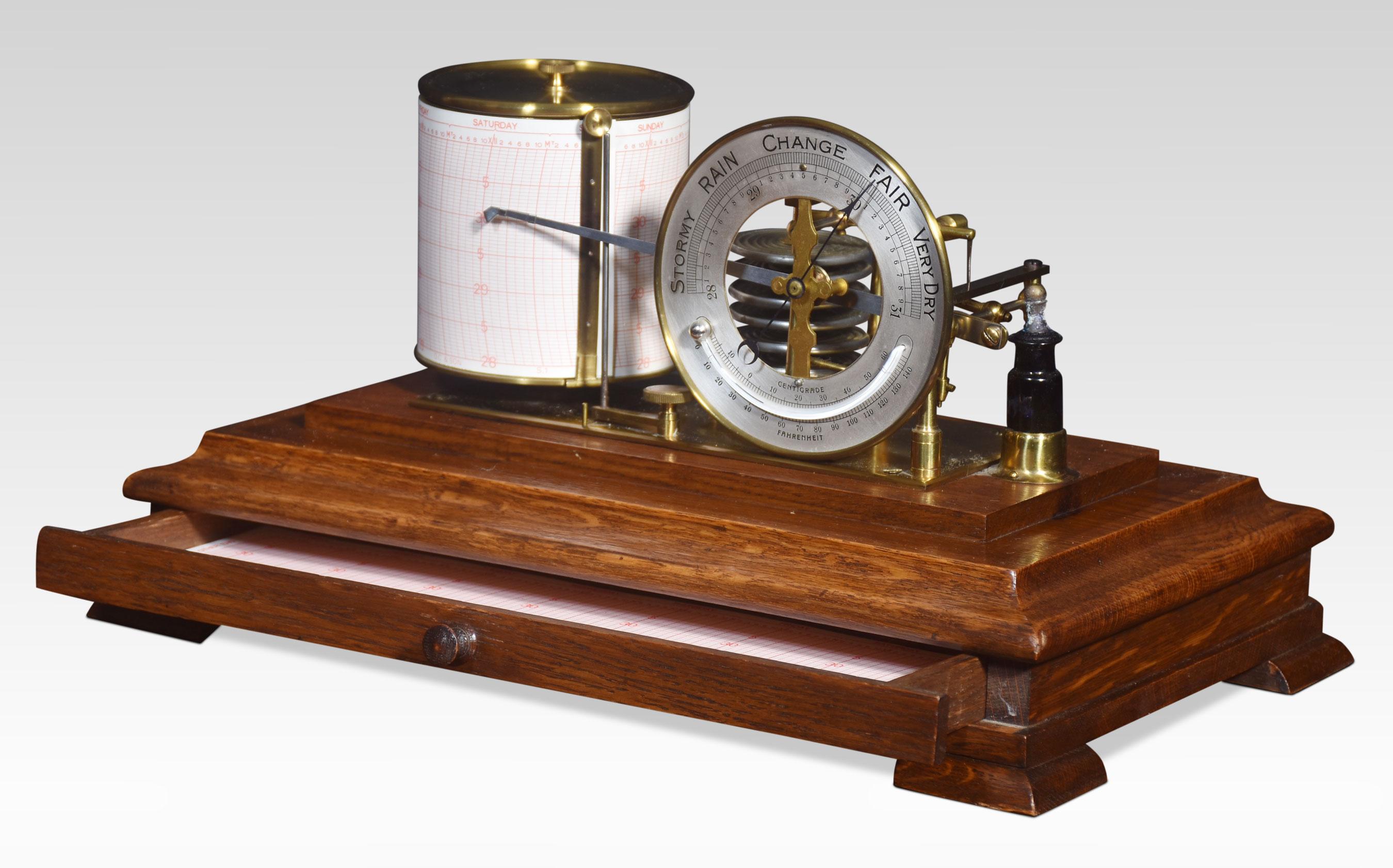 British Oak cased barograph and barometer For Sale