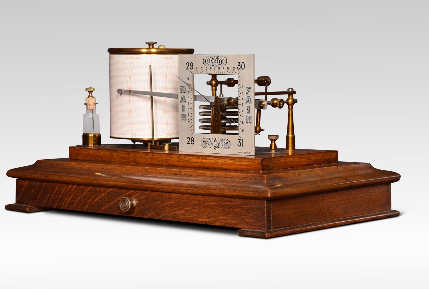 Oak Cased Barograph and Barometer In Excellent Condition In Cheshire, GB