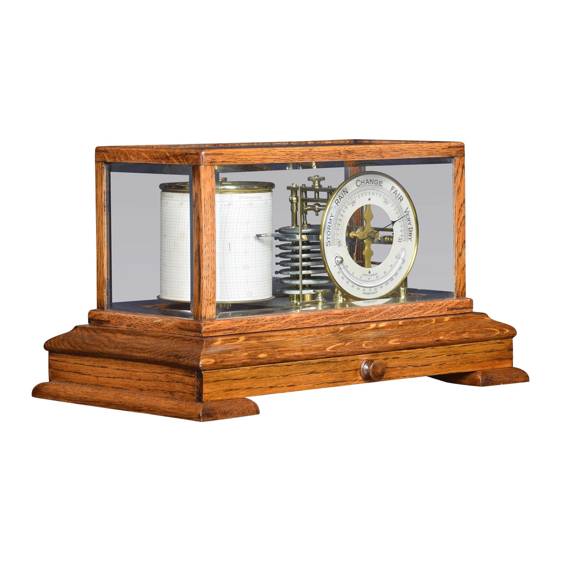 Oak Cased Barograph and Barometer