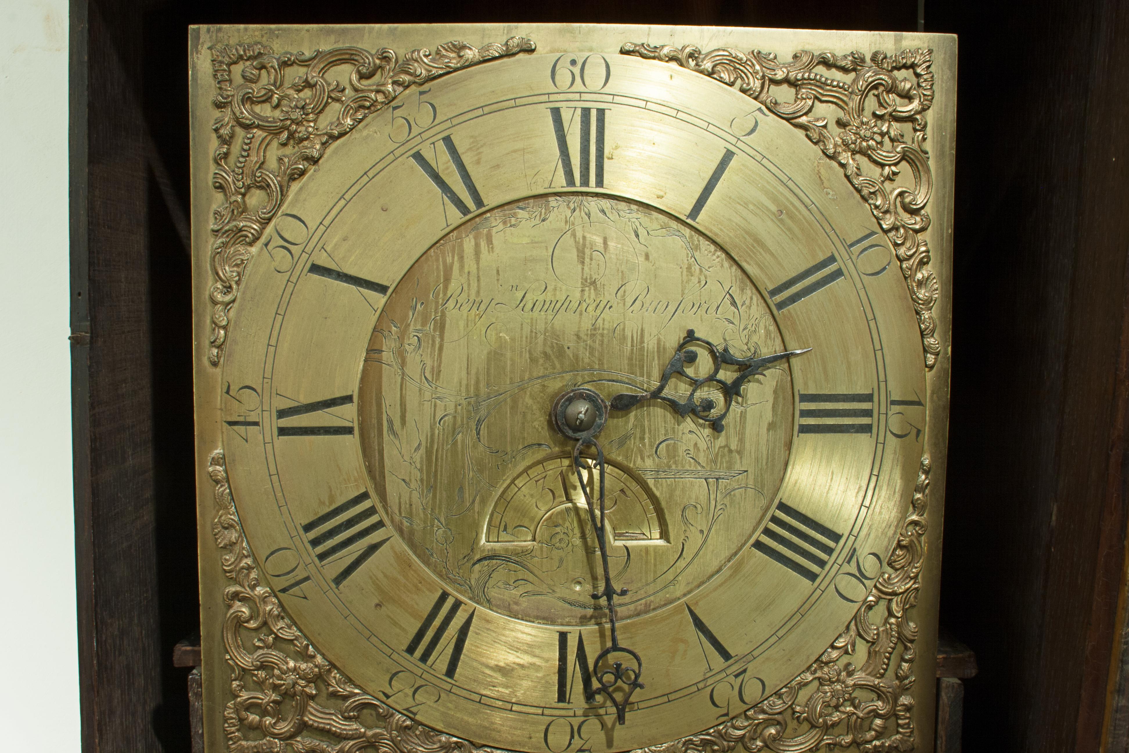 Oak Cased Grandfather Clock by Benjamin Lamprey, Burford For Sale 11