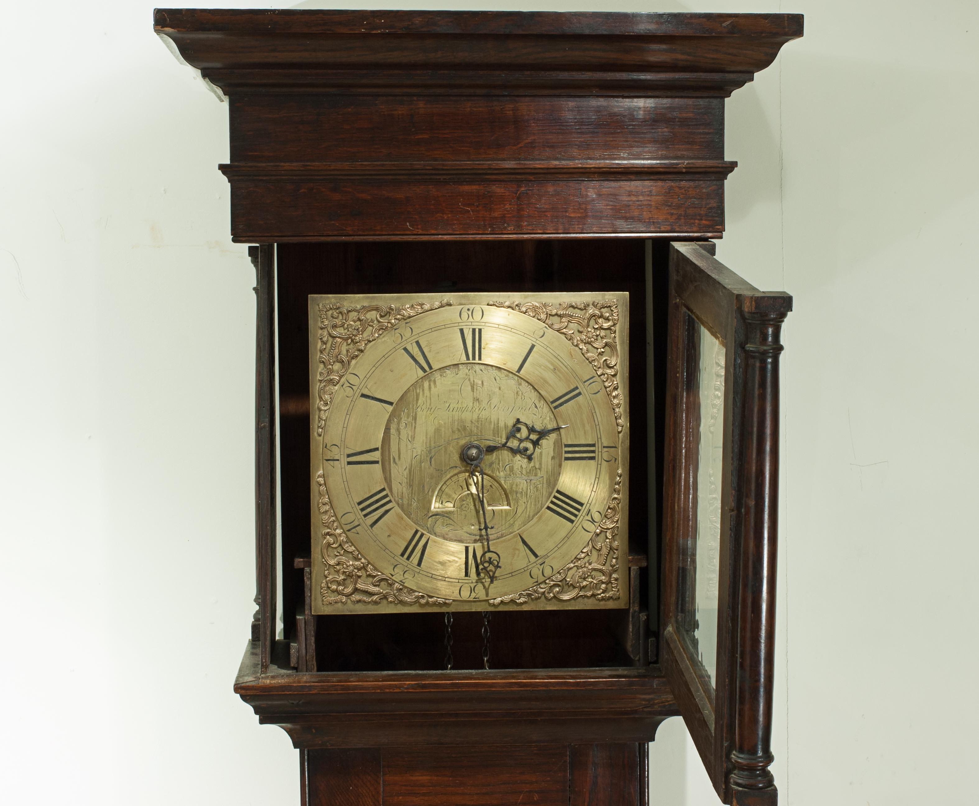 Oak Cased Grandfather Clock by Benjamin Lamprey, Burford In Fair Condition For Sale In Oxfordshire, GB