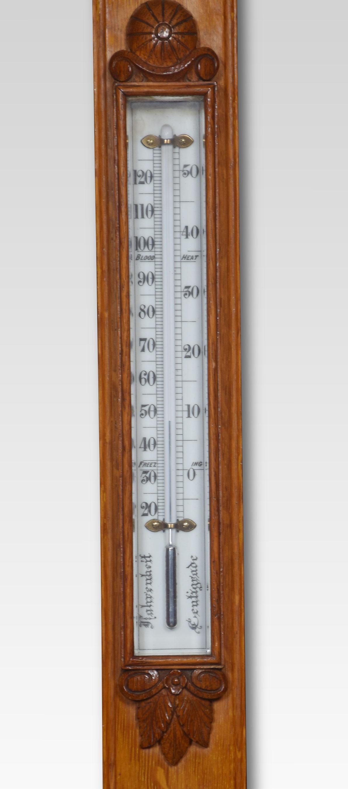 British Oak Cased Stick Barometer and Thermometer For Sale