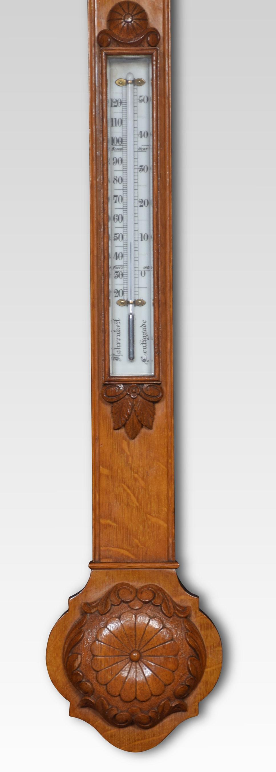 Oak Cased Stick Barometer and Thermometer In Good Condition For Sale In Cheshire, GB