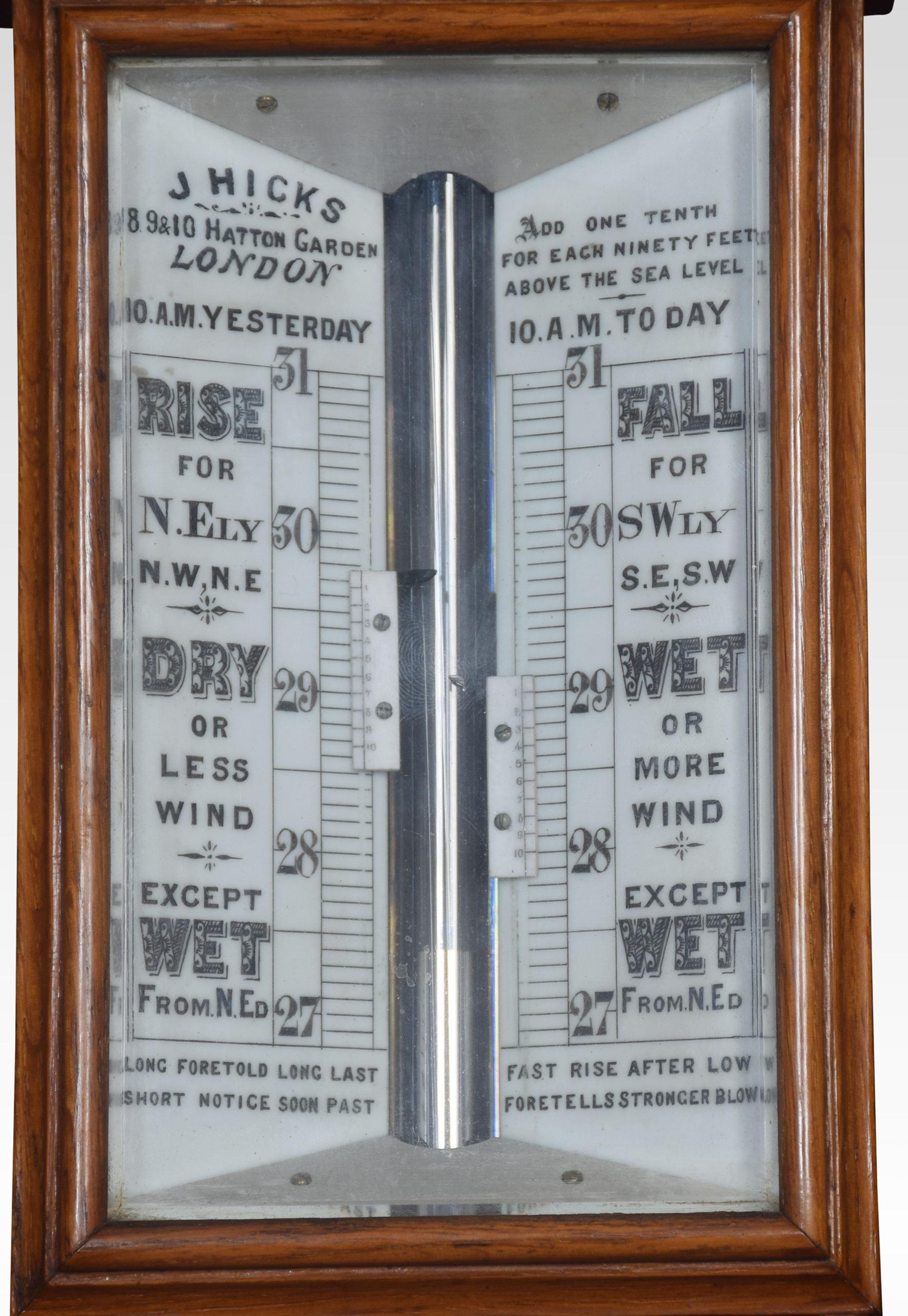 Oak Cased Stick Barometer and Thermometer For Sale 2