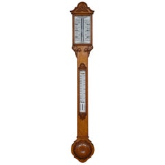 Oak Cased Stick Barometer and Thermometer