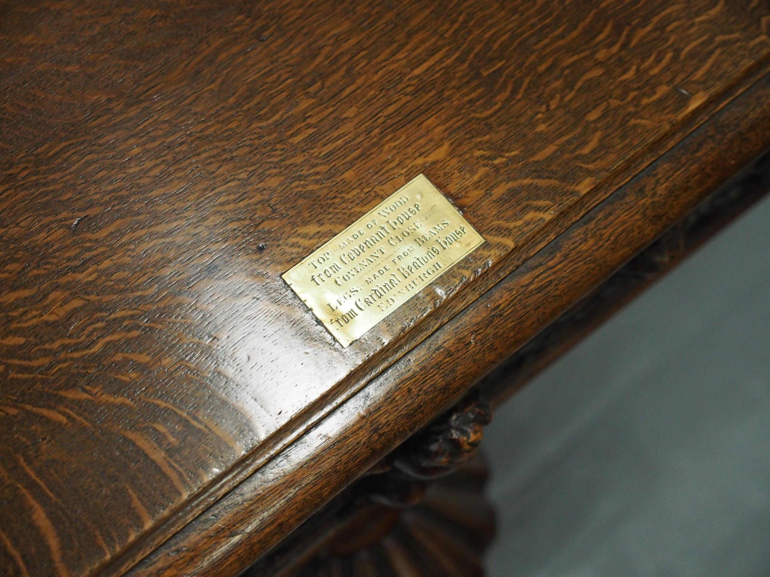 19th Century Oak Centre or Dining Table with Historic Edinburgh Woods For Sale