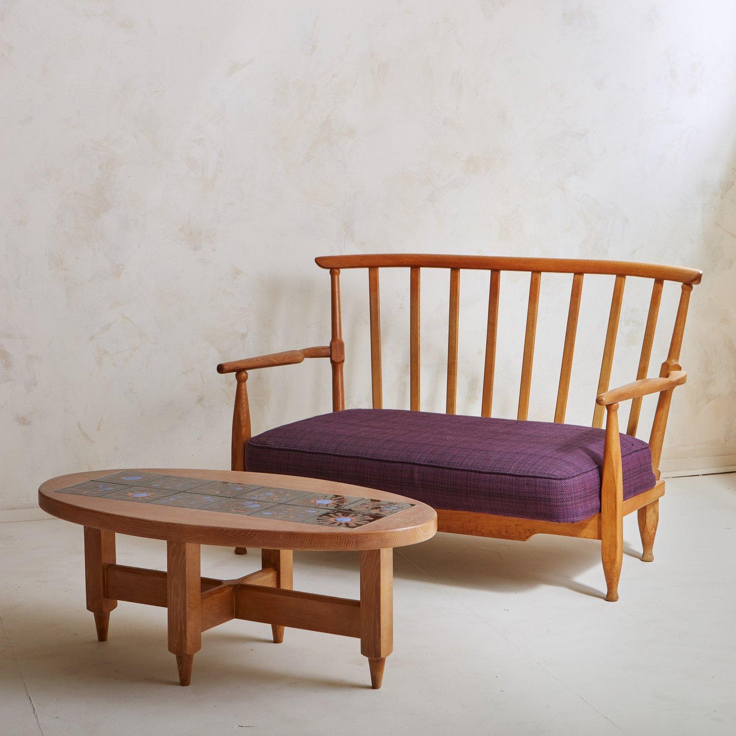 Oak + Ceramic Tile Coffee Table by Guillerme et Chambron, France 1960s ...