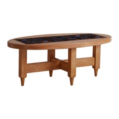 Oak + Ceramic Tile Coffee Table by Guillerme et Chambron, France 1960s