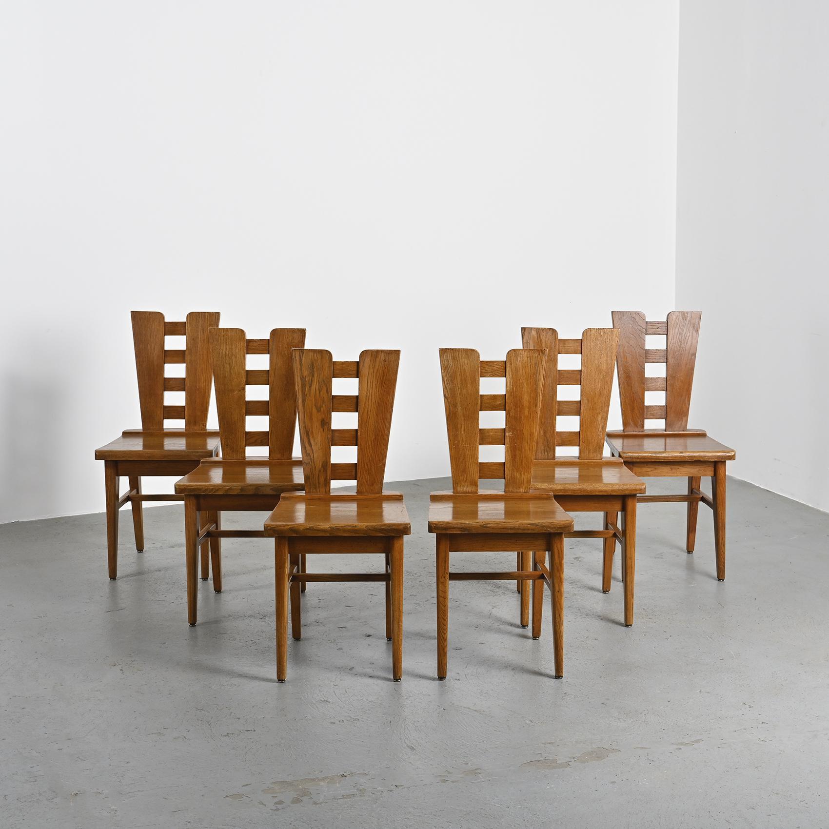 Sedie in Oak di Henri Jacques Le Même, Francia, 1940 ca. 1940, Set di 6 in vendita 11