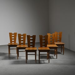 Chaises en Oak par Henri Jacques Le Même, France ca. 1940, Ensemble de 6