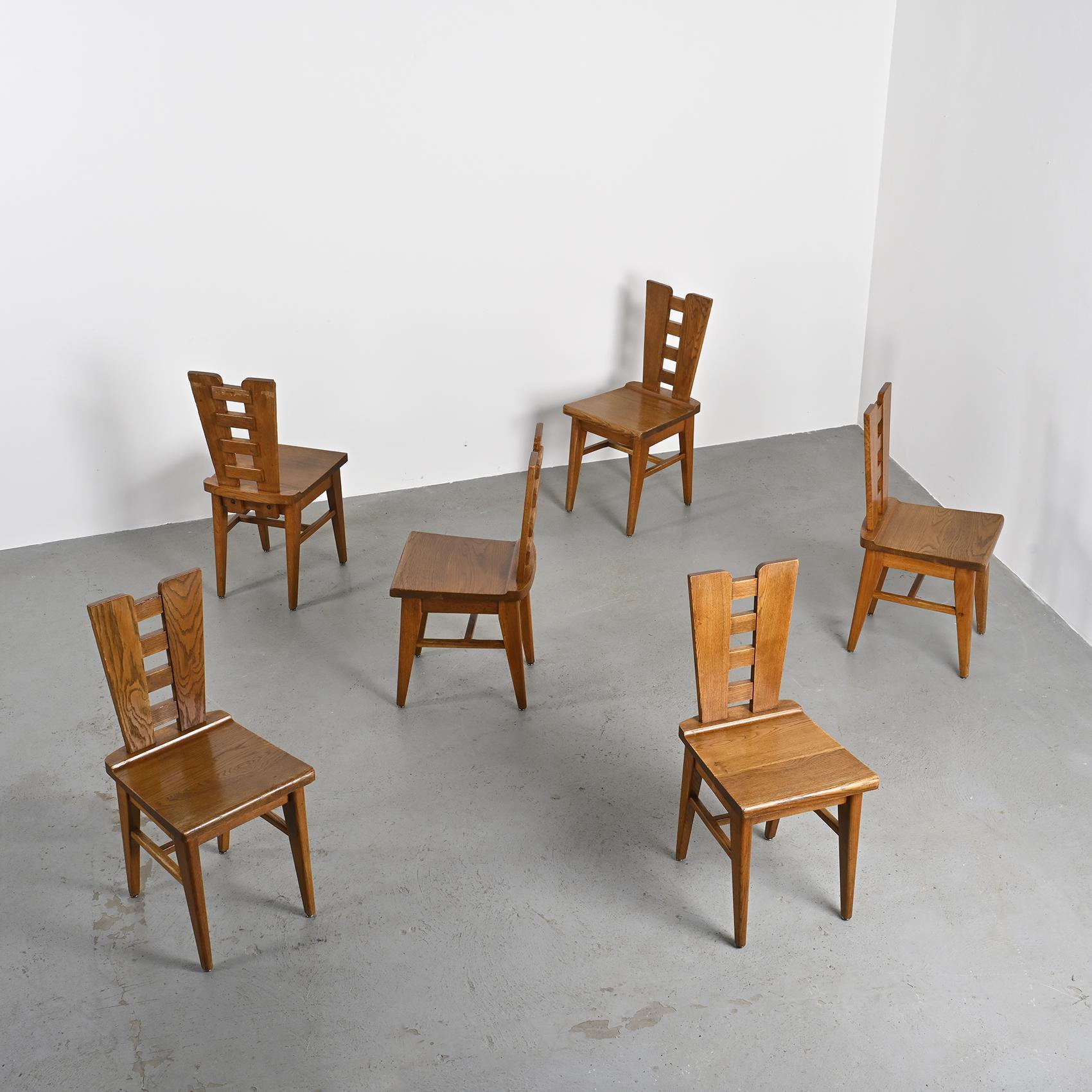 Mid-Century moderno Sedie in Oak di Henri Jacques Le Même, Francia, 1940 ca. 1940, Set di 6 in vendita