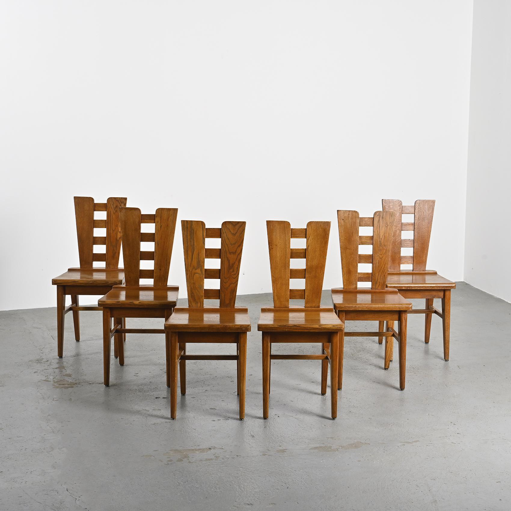 Francese Sedie in Oak di Henri Jacques Le Même, Francia, 1940 ca. 1940, Set di 6 in vendita