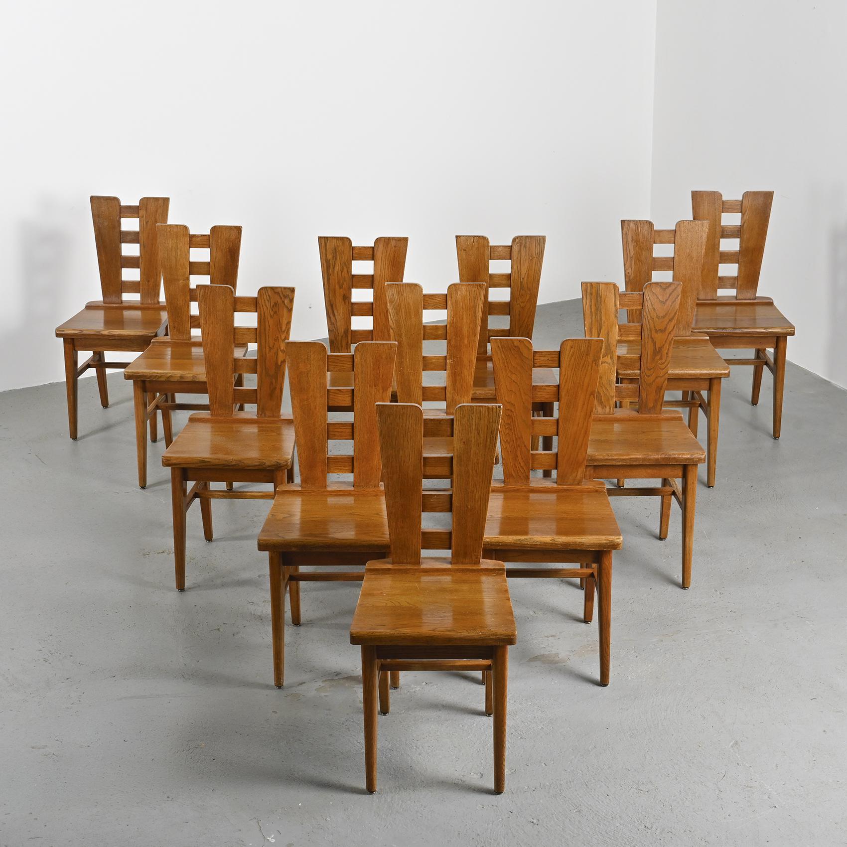 Sedie in Oak di Henri Jacques Le Même, Francia, 1940 ca. 1940, Set di 6 In condizioni buone in vendita a VILLEURBANNE, FR
