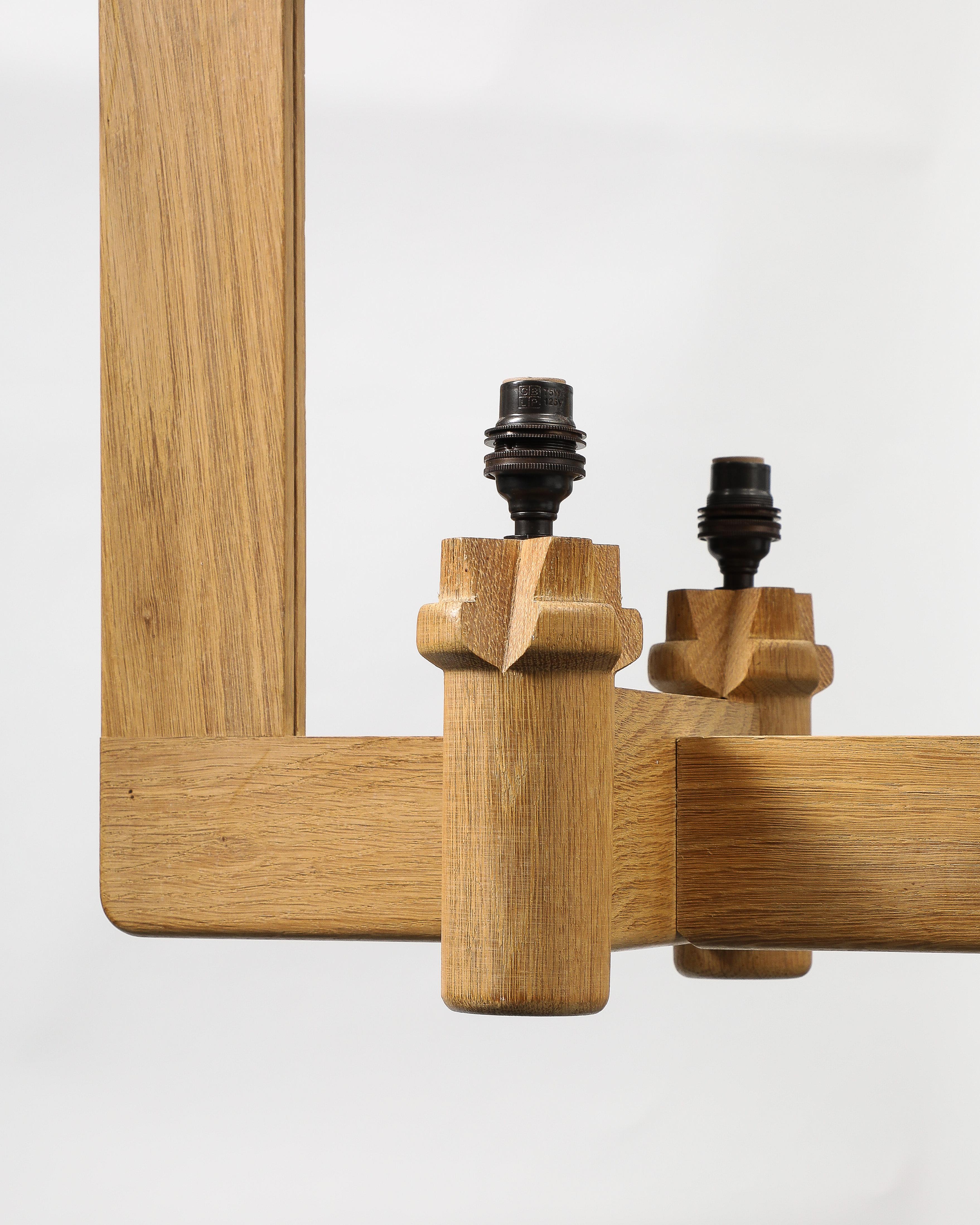 Oak Chandelier by Guillerme and Chambron, France, c. 1960 For Sale 4