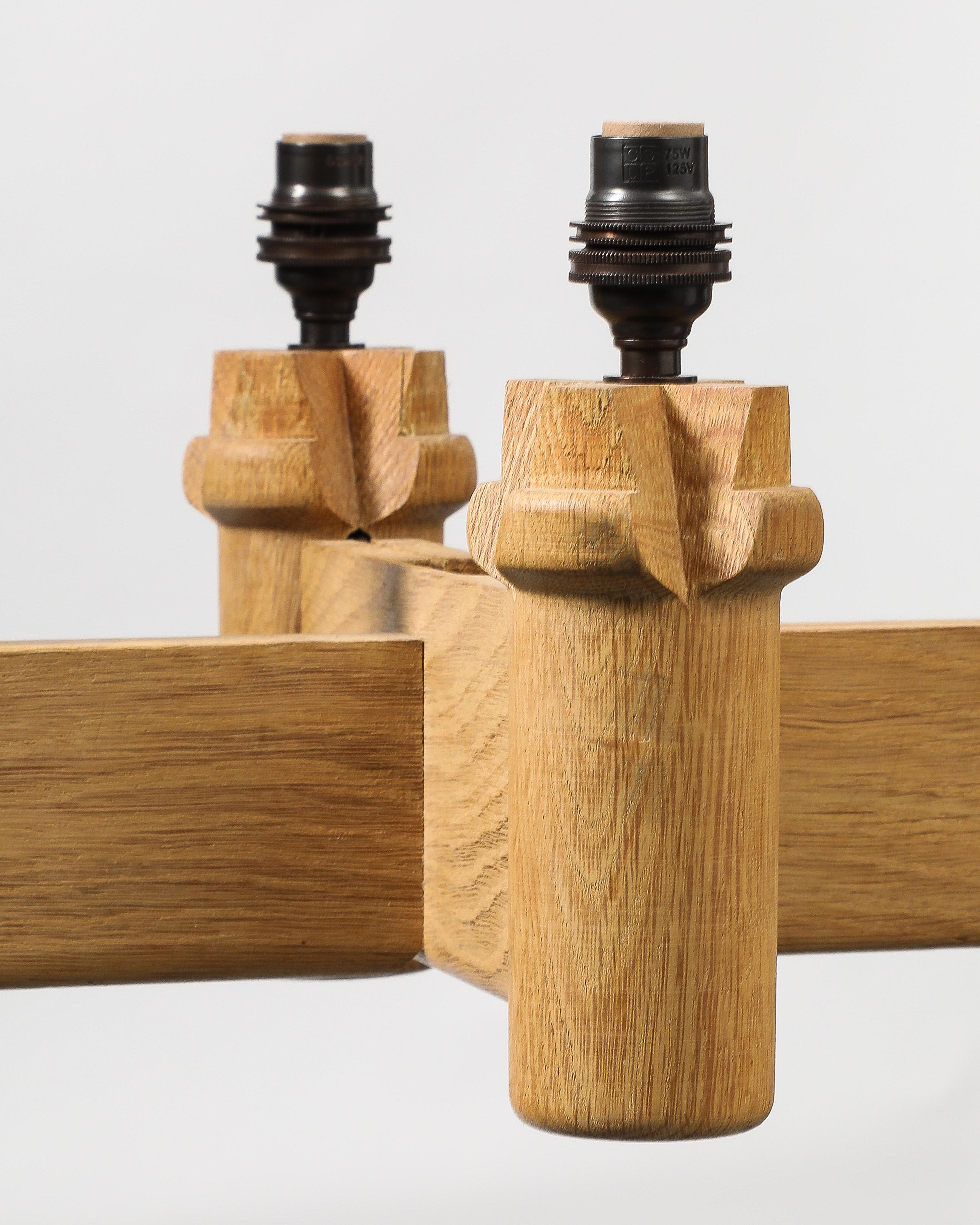 Oak Chandelier by Guillerme and Chambron, France, c. 1960 For Sale 6