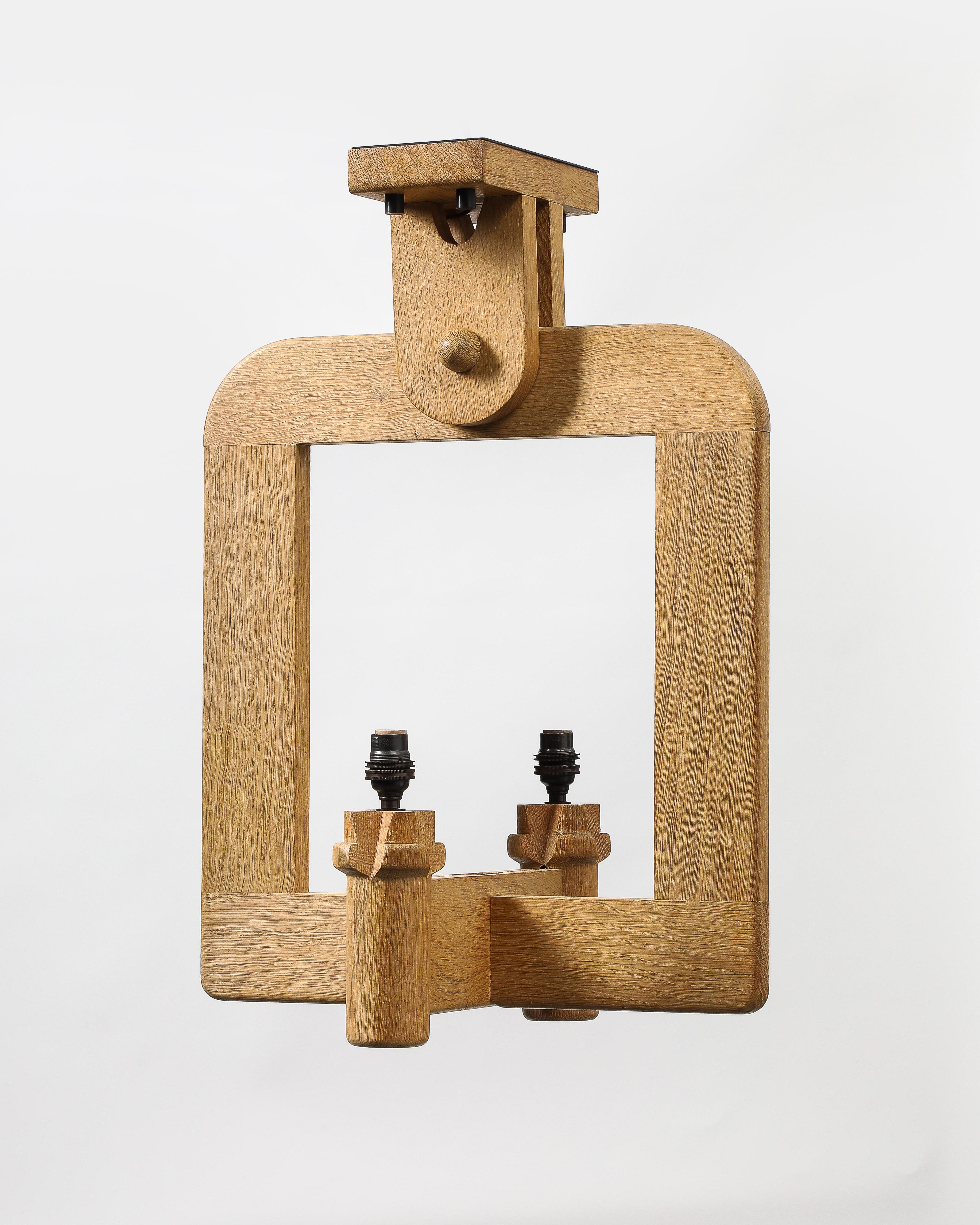 French Oak Chandelier by Guillerme and Chambron, France, c. 1960 For Sale