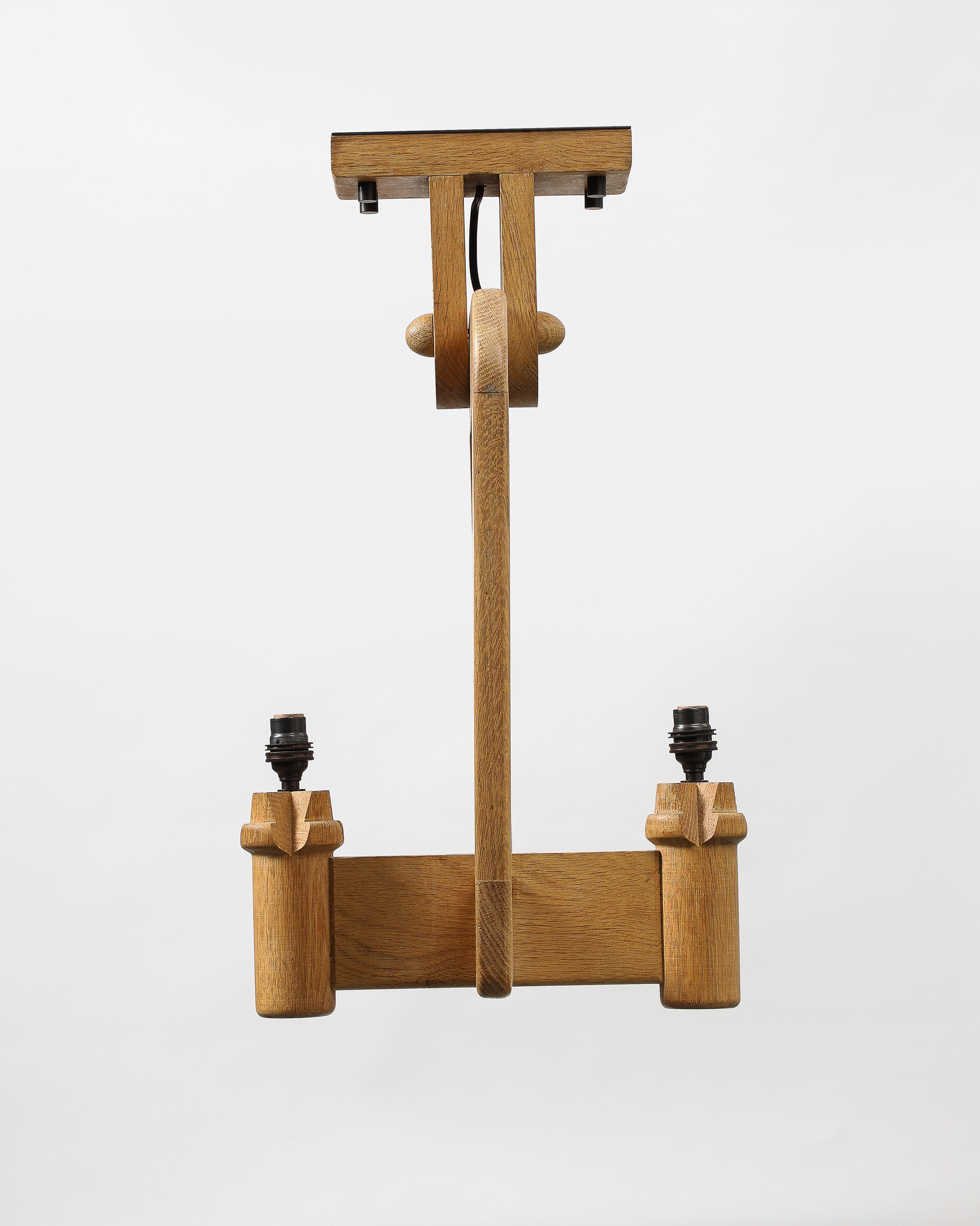 Oak Chandelier by Guillerme and Chambron, France, c. 1960 In Excellent Condition For Sale In New York City, NY