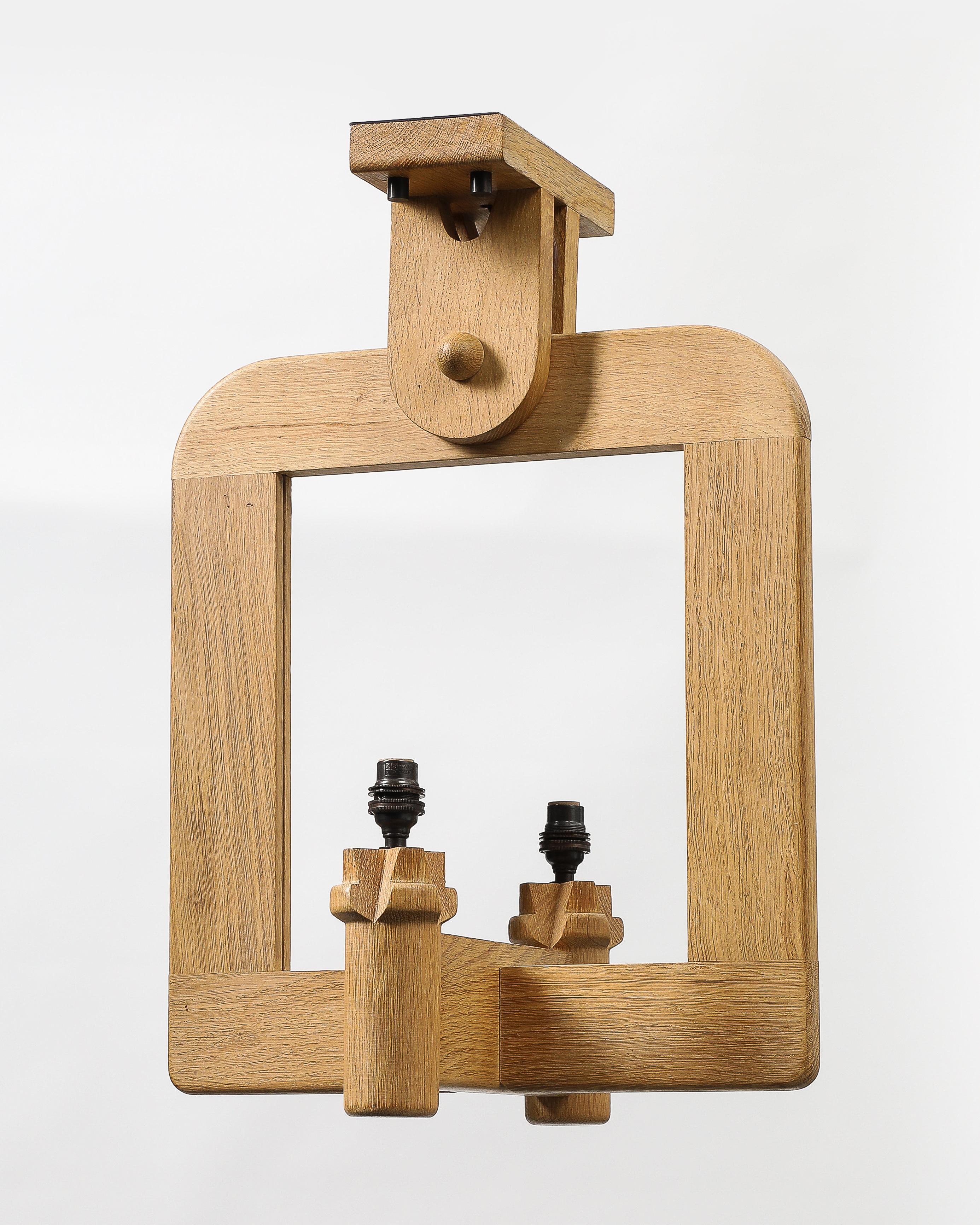 Mid-20th Century Oak Chandelier by Guillerme and Chambron, France, c. 1960 For Sale