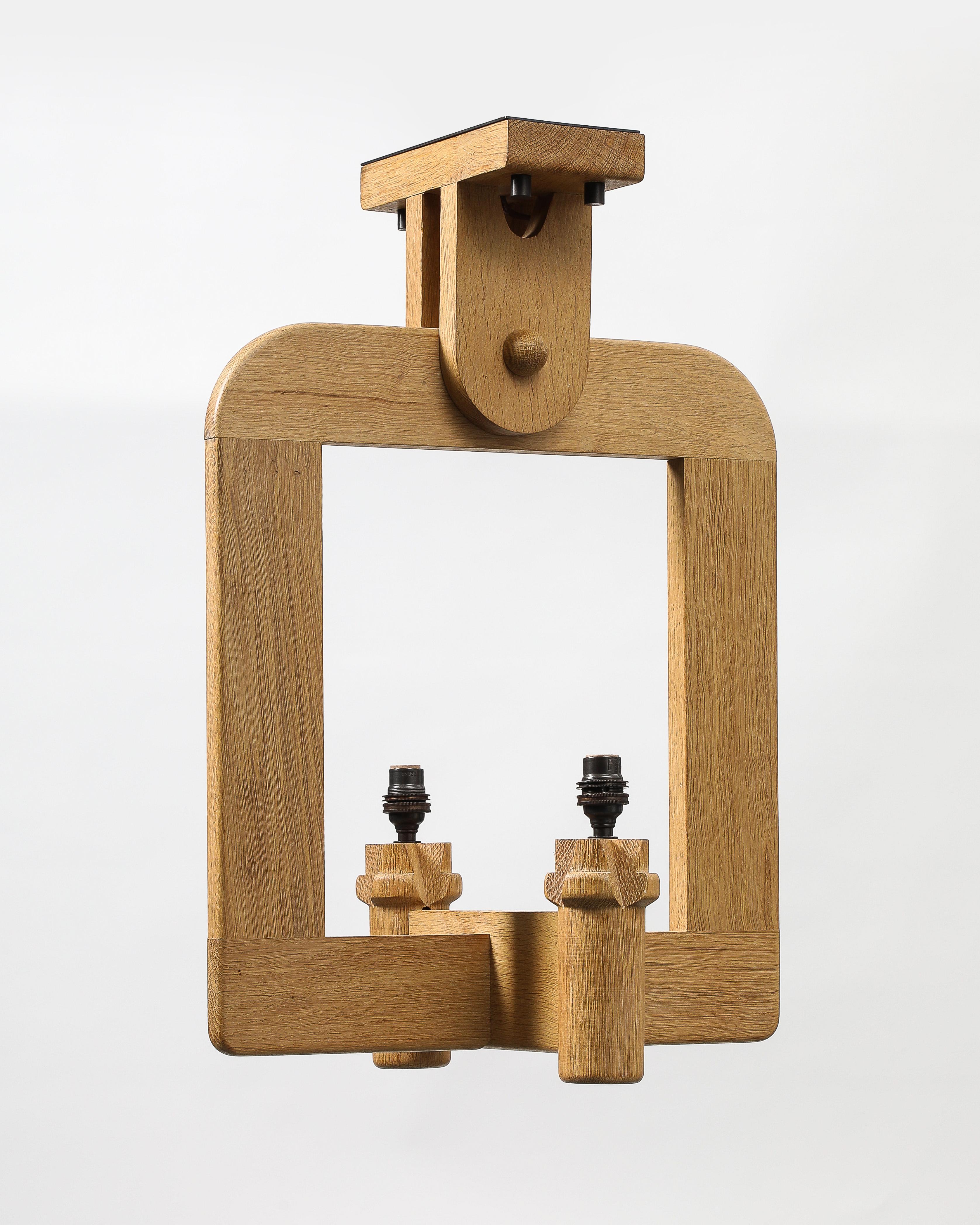 Oak Chandelier by Guillerme and Chambron, France, c. 1960 For Sale 1
