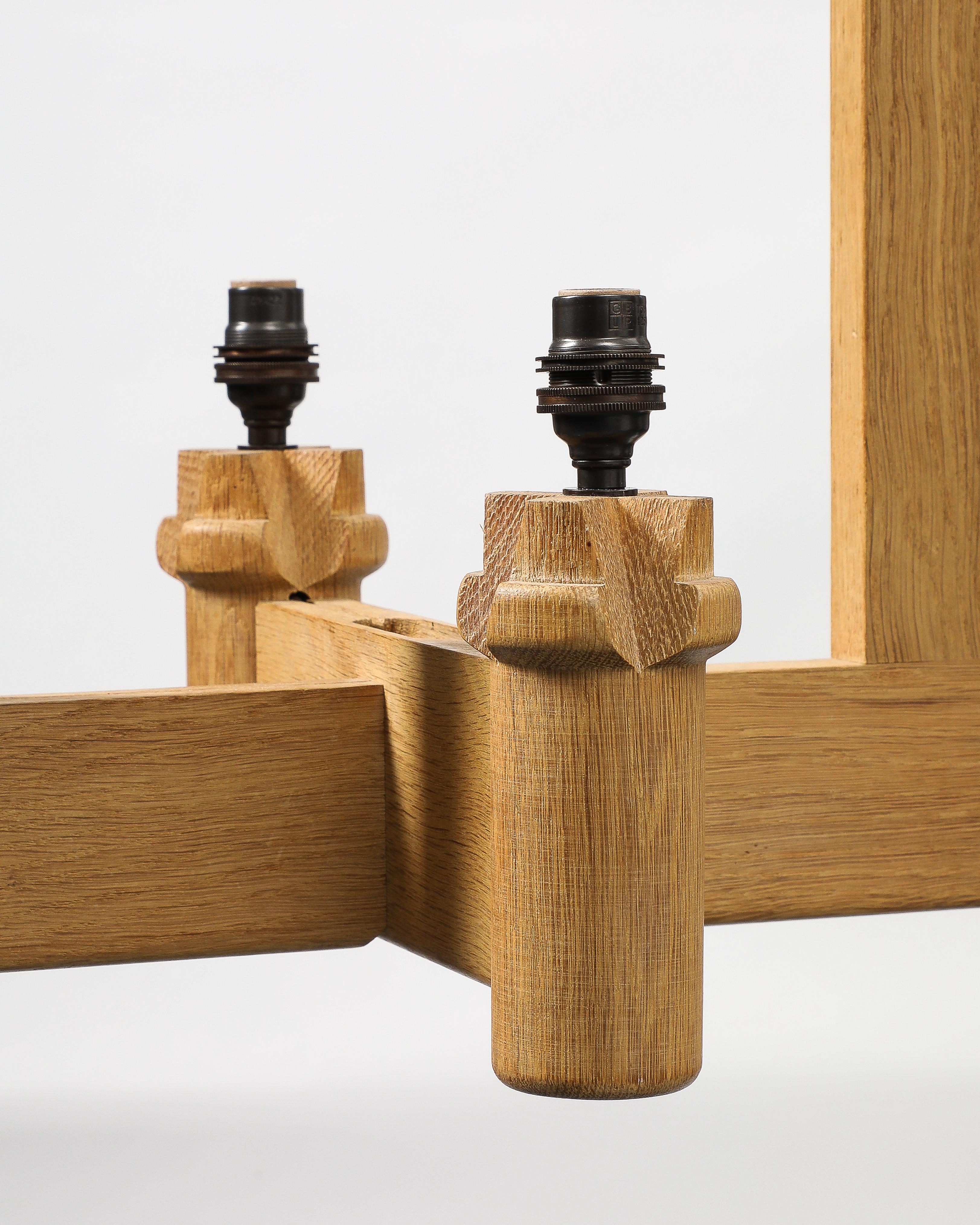 Oak Chandelier by Guillerme and Chambron, France, c. 1960 For Sale 3