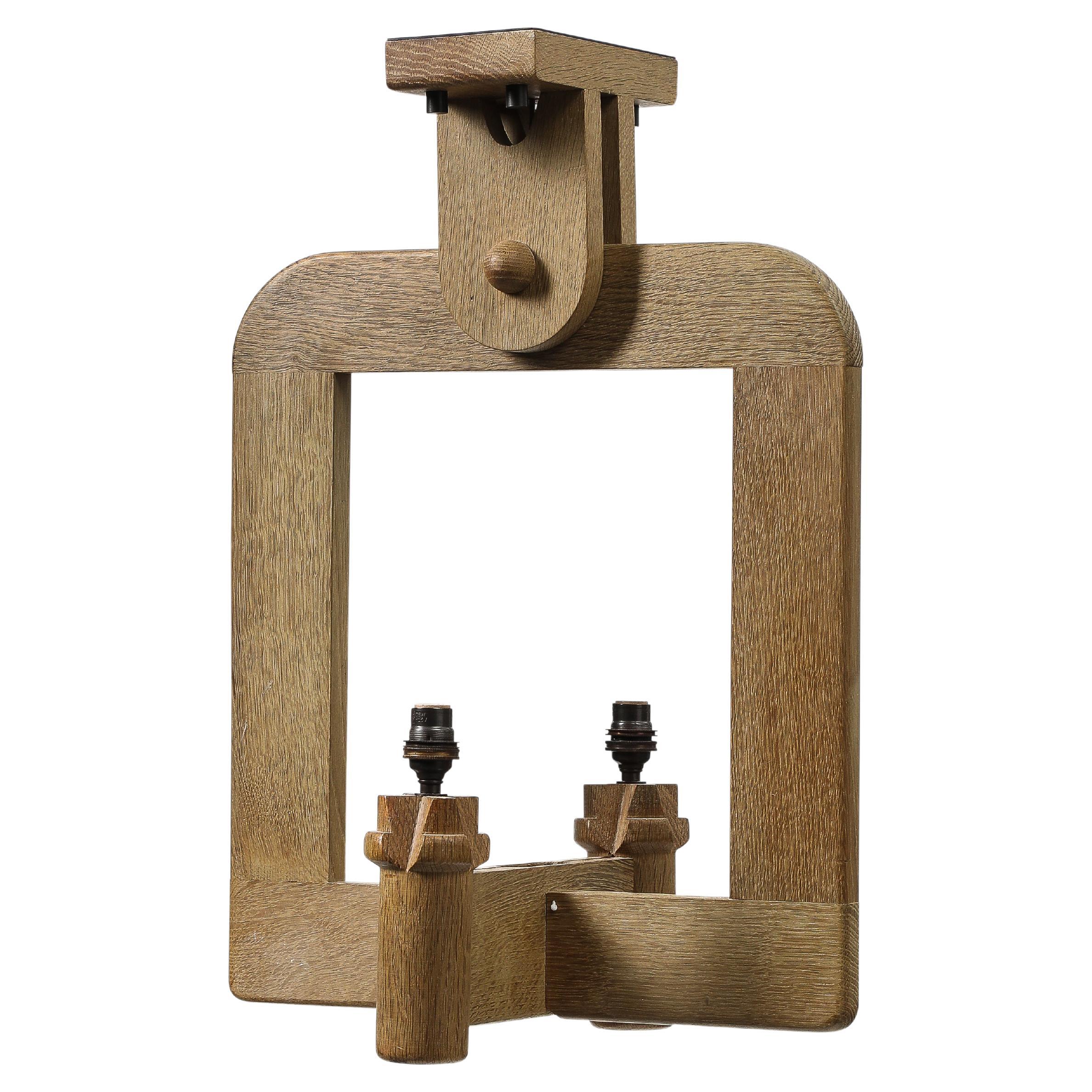 Oak Chandelier by Guillerme and Chambron, France, c. 1960