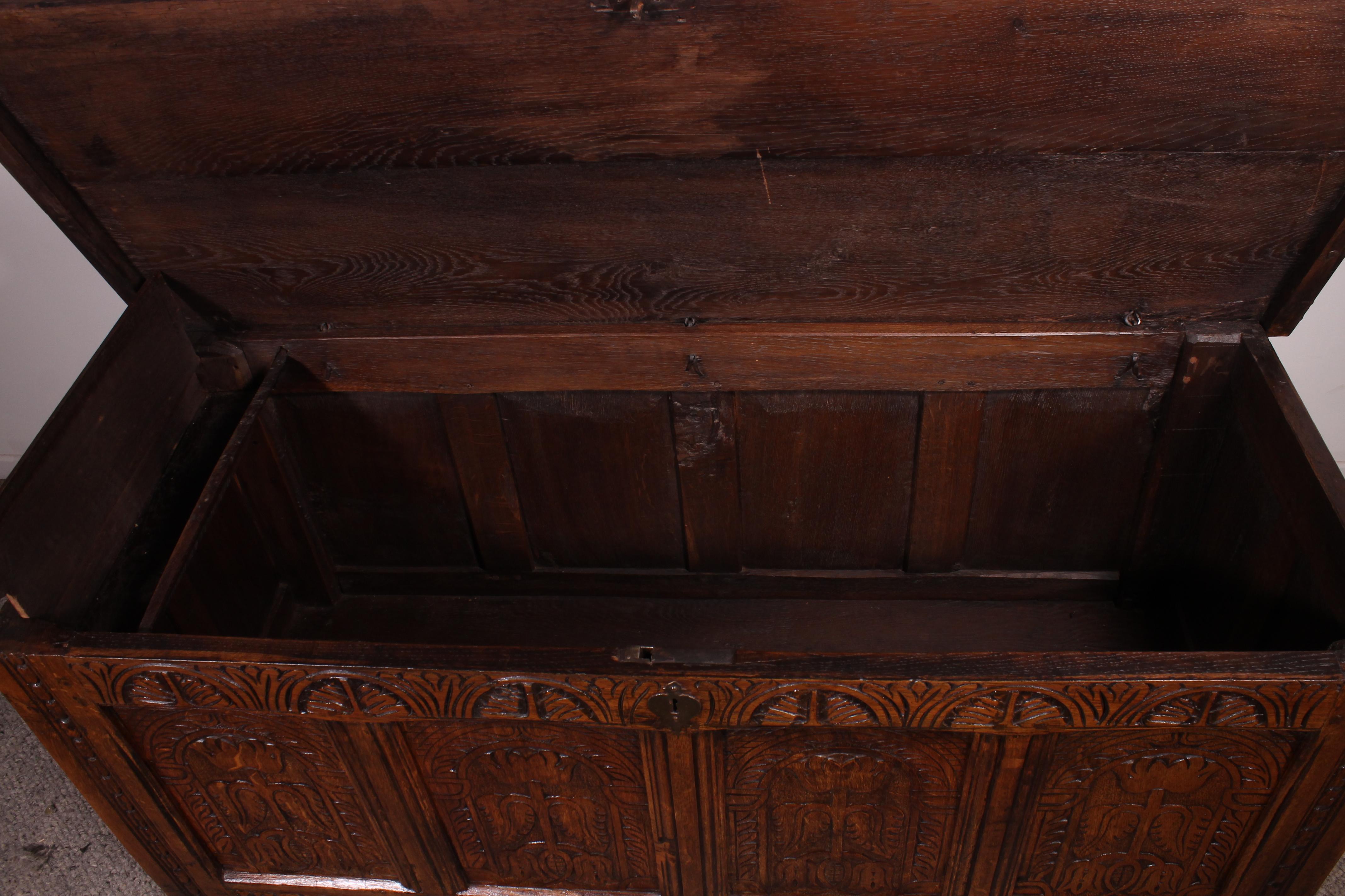 Oak Chest From 17th Century 4 Panels For Sale 1