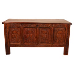 Oak Chest From 17th Century 4 Panels