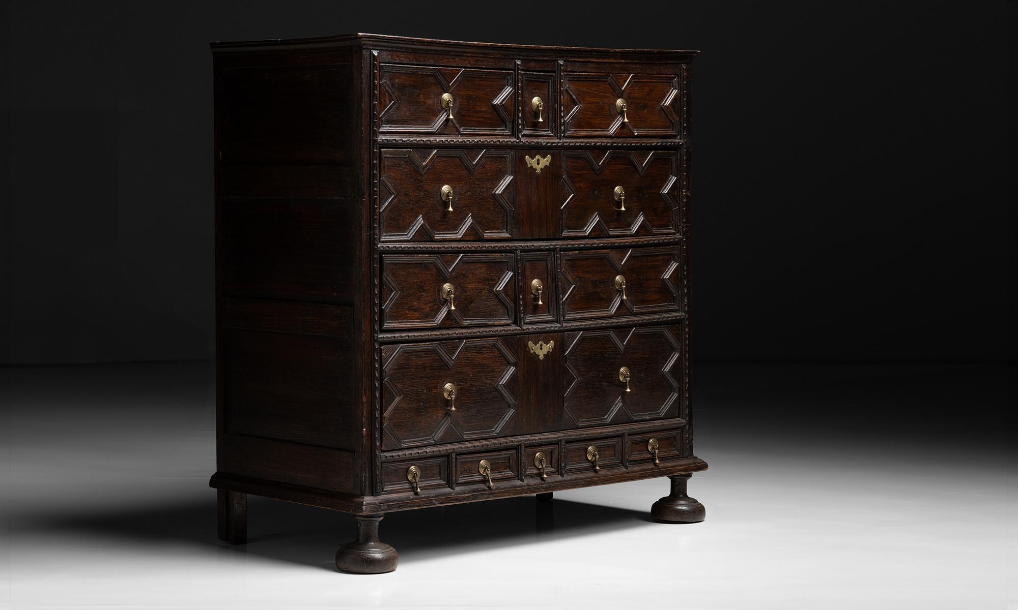 England circa 1790

Ornate molding and carving on drawers, with brass hardware and ball feet.

42.5”w x 22”d x 45”h