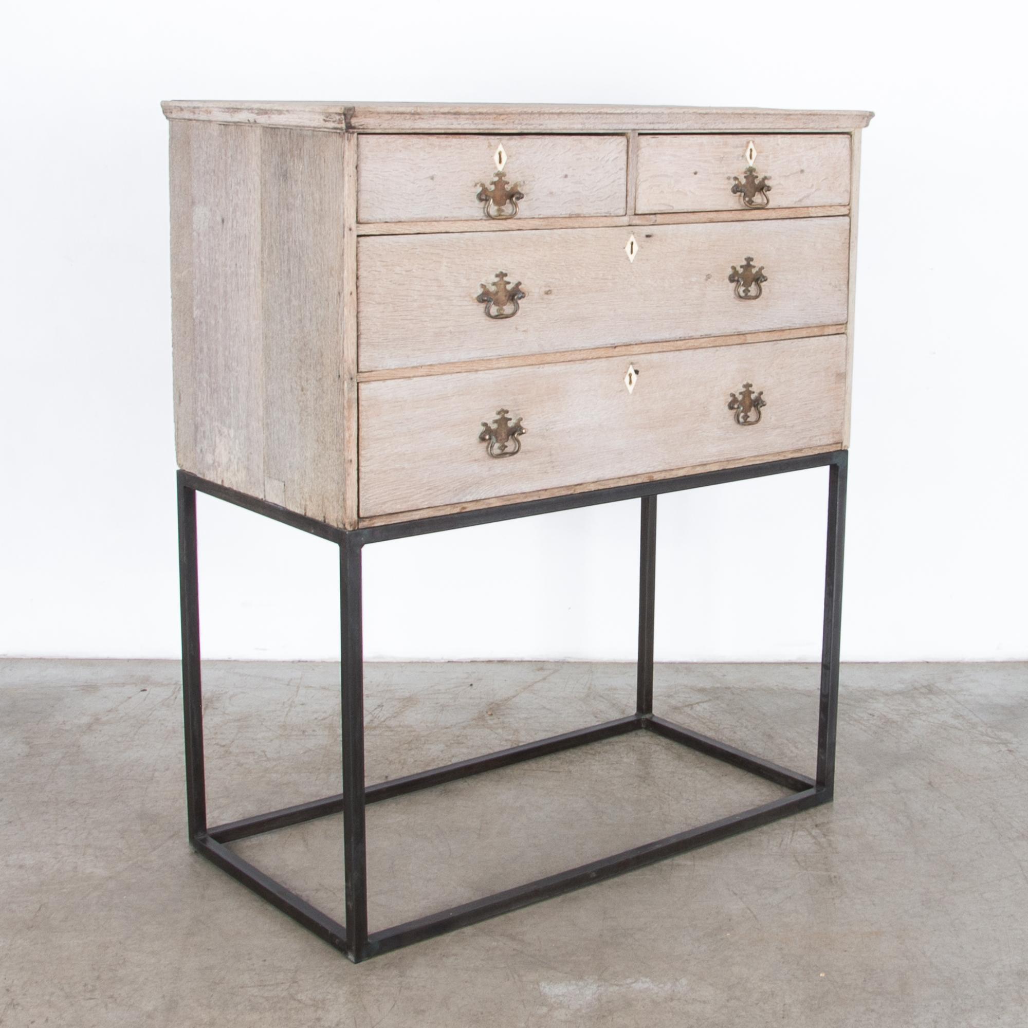 British Oak Chest of Drawers on Steel Base