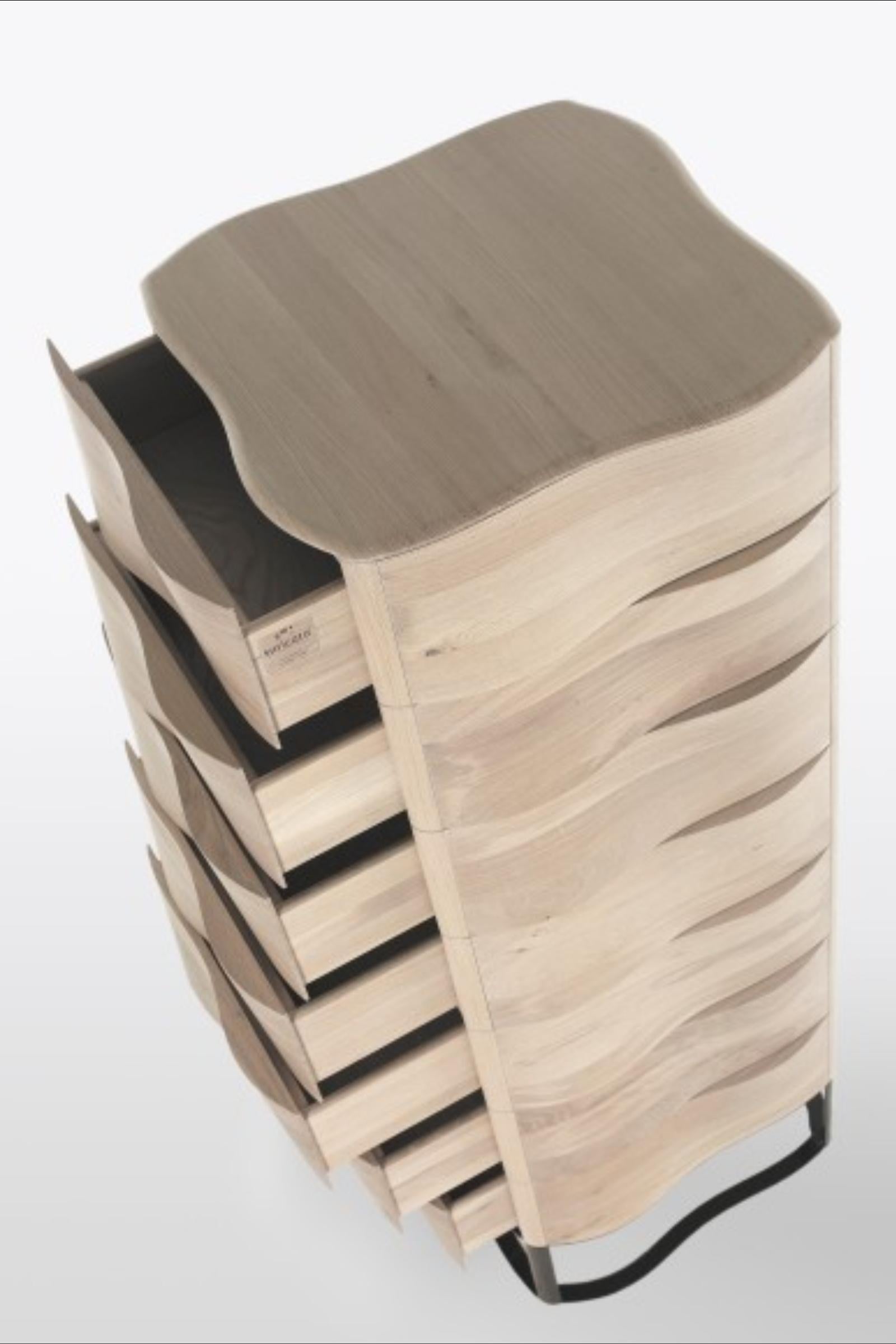Contemporary Oak Chest of Drawers Tall Sculptural Design For Sale