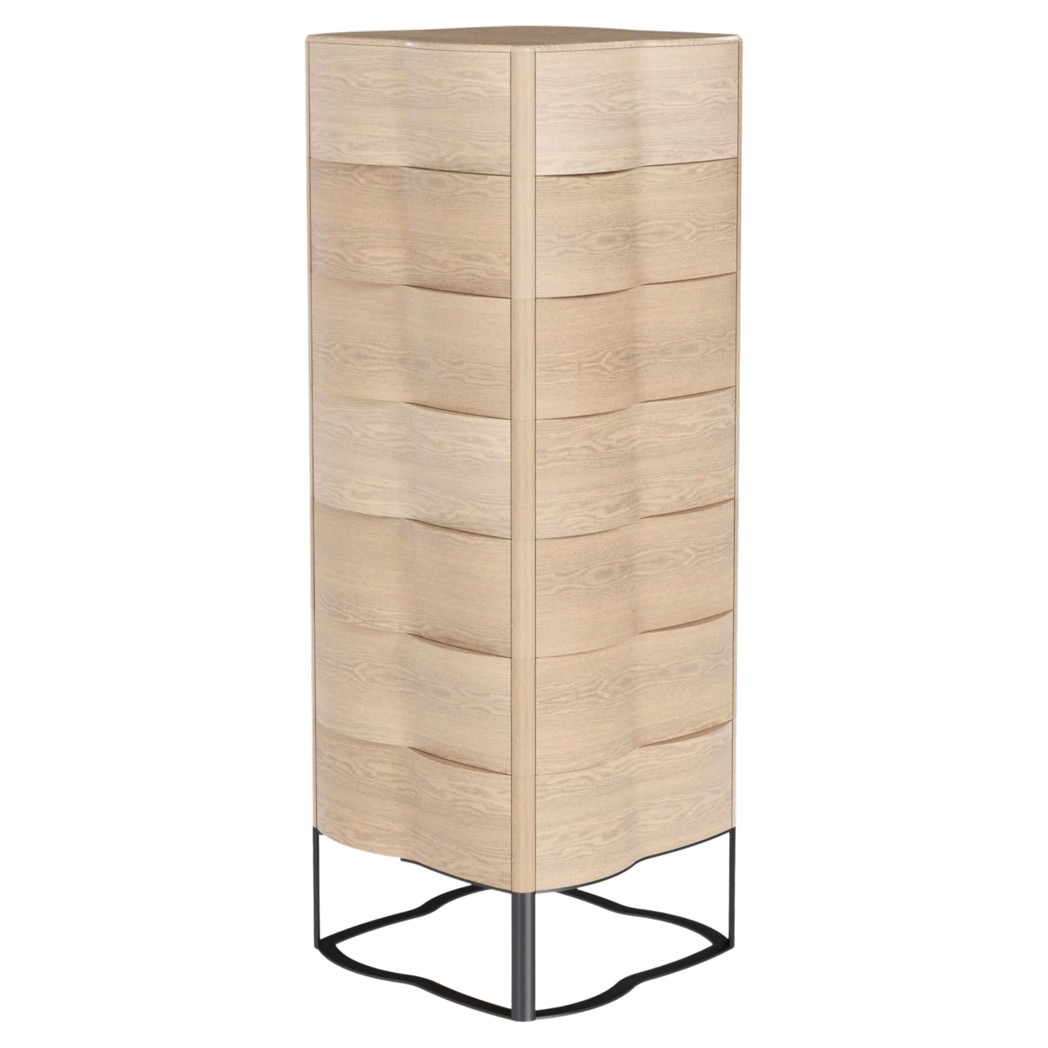 Oak Chest of Drawers Tall Sculptural Design For Sale