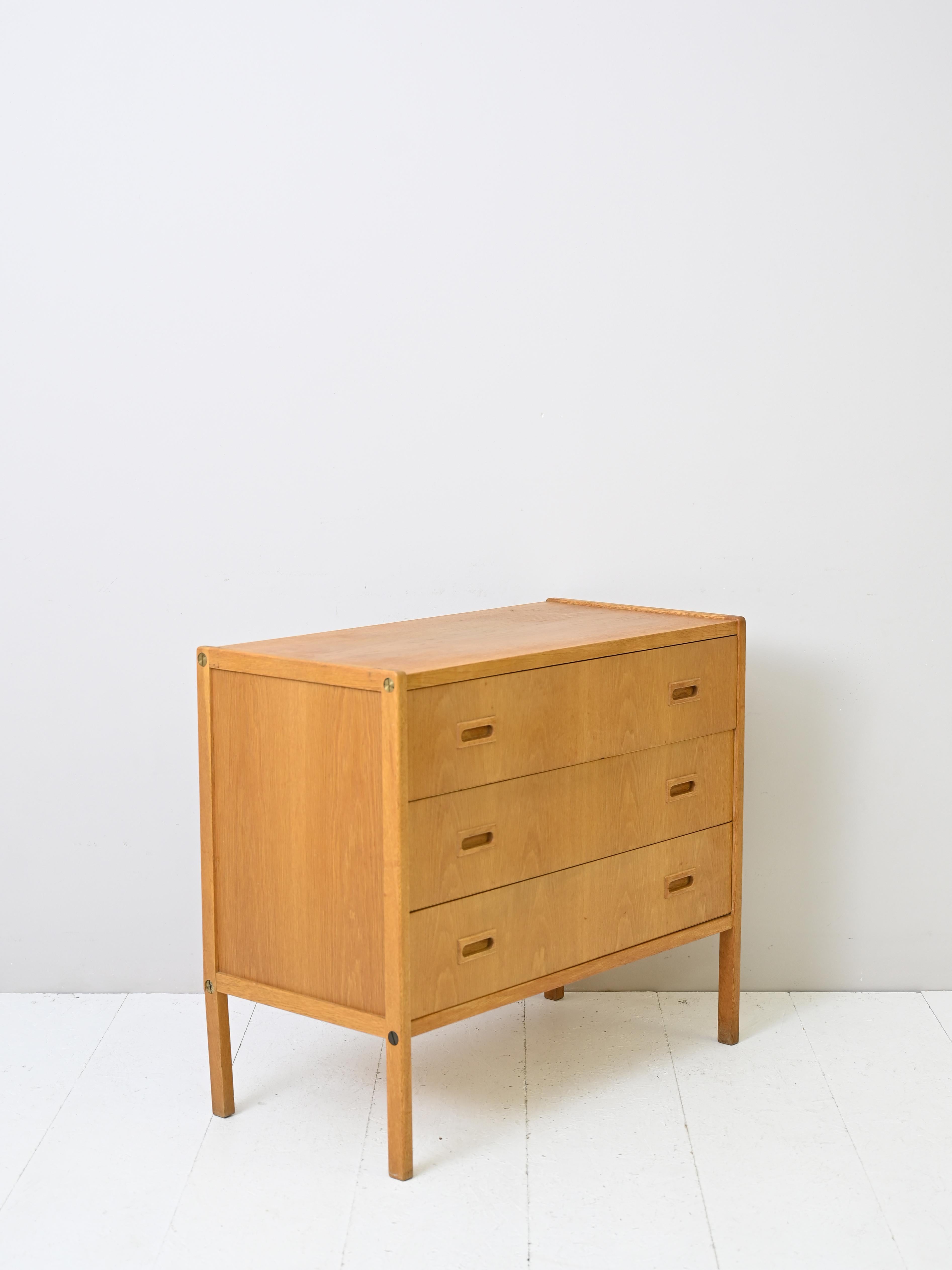 Scandinavian Modern Oak Chest of Drawers with Three Drawers
