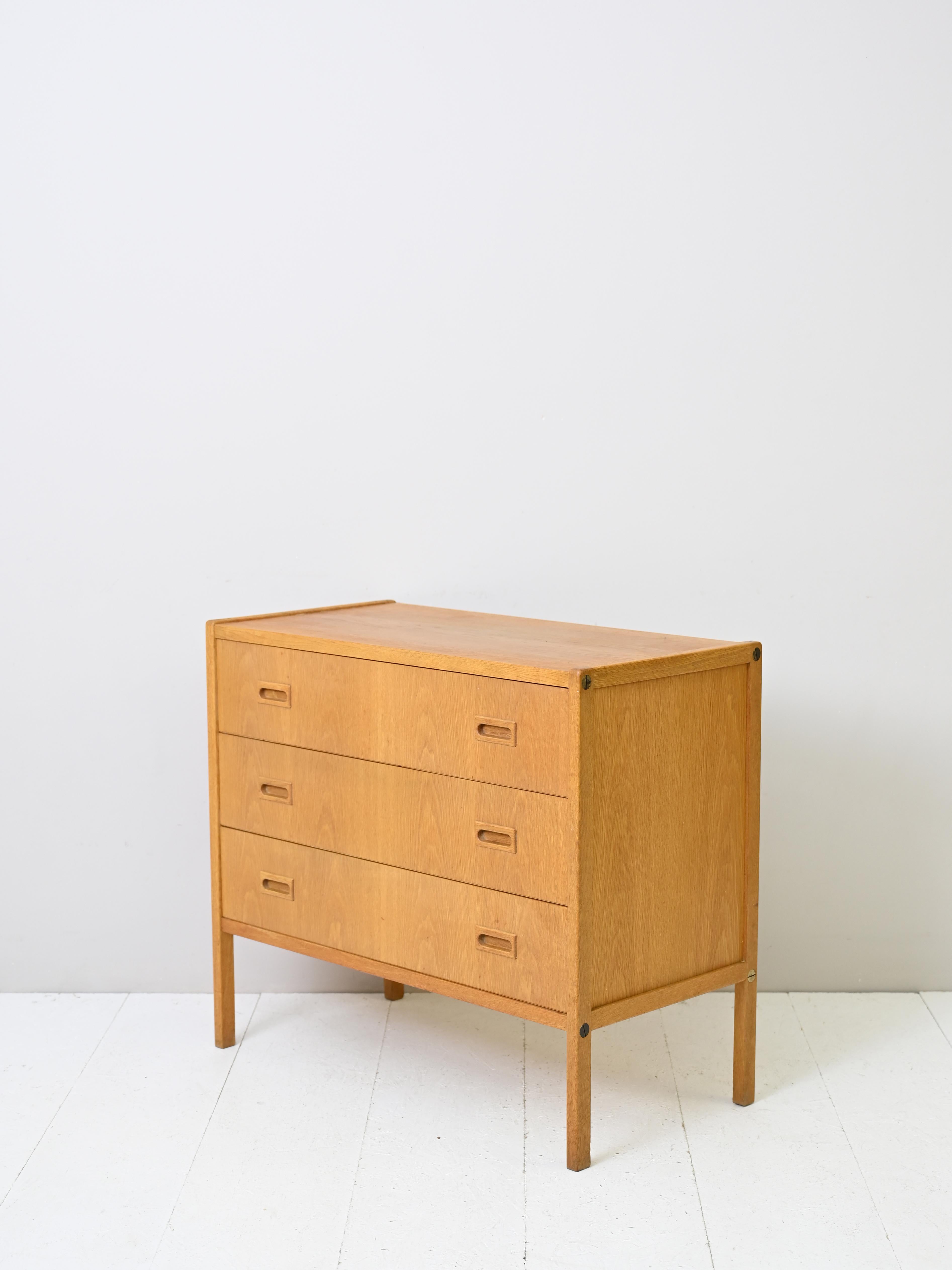 Scandinavian Oak Chest of Drawers with Three Drawers