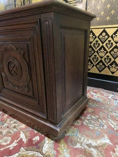 Oak chest with carved Maltese cross Louis XIII style