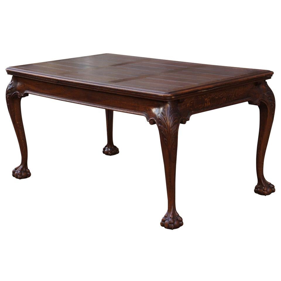 Oak Chippendale Style Extending Dining Room Table