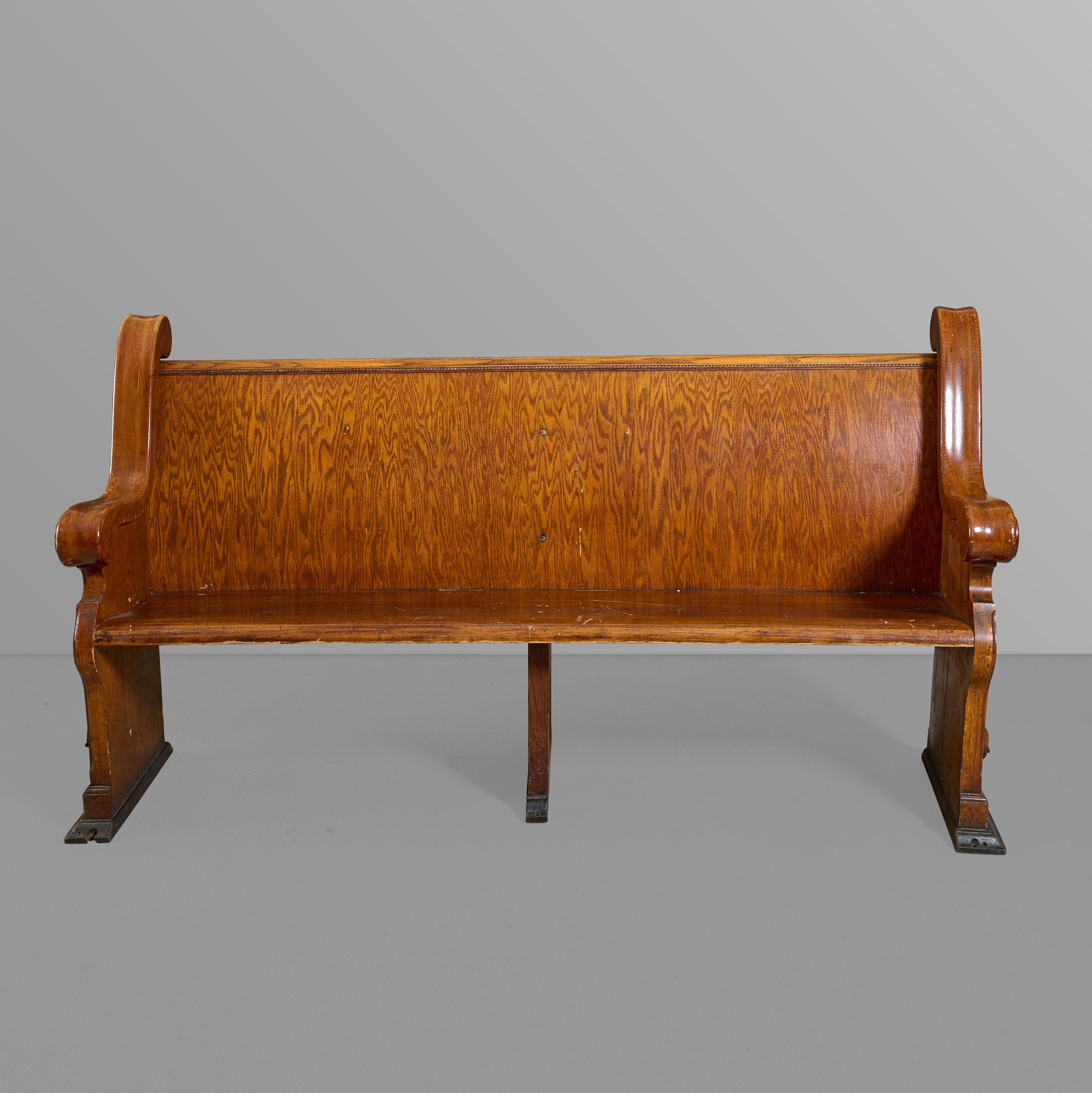 Oak church pew with heavily carved ends. Many available in various sizes.

