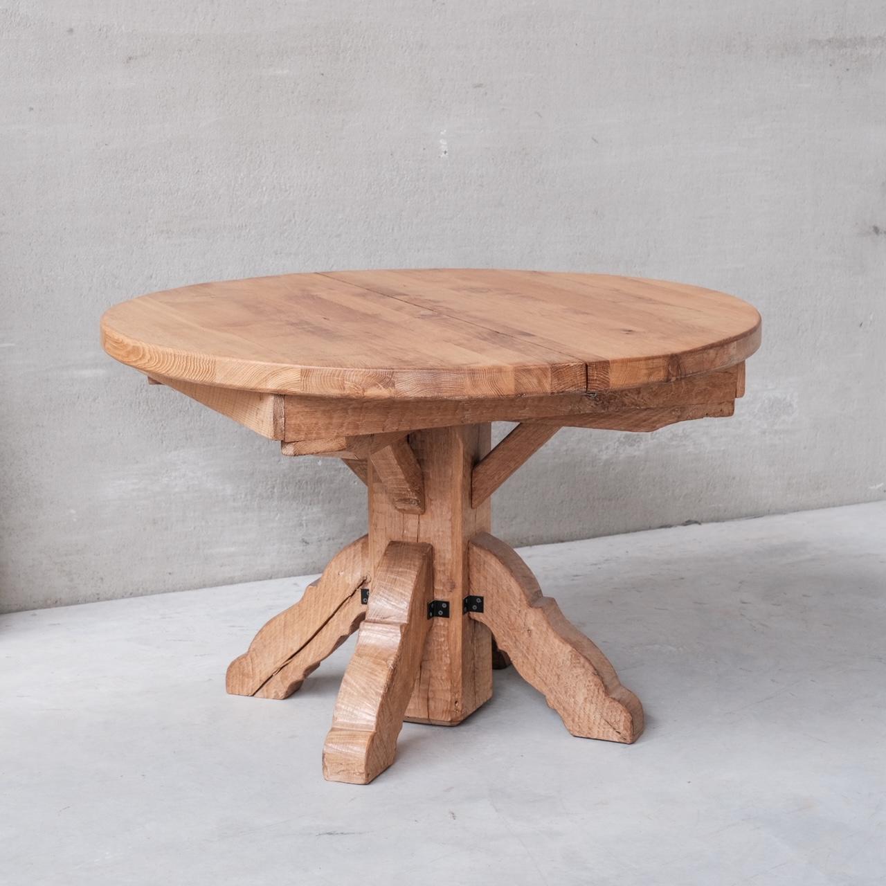 Belgian Oak Circular Extendable Mid-Century Dining Table by De Puydt