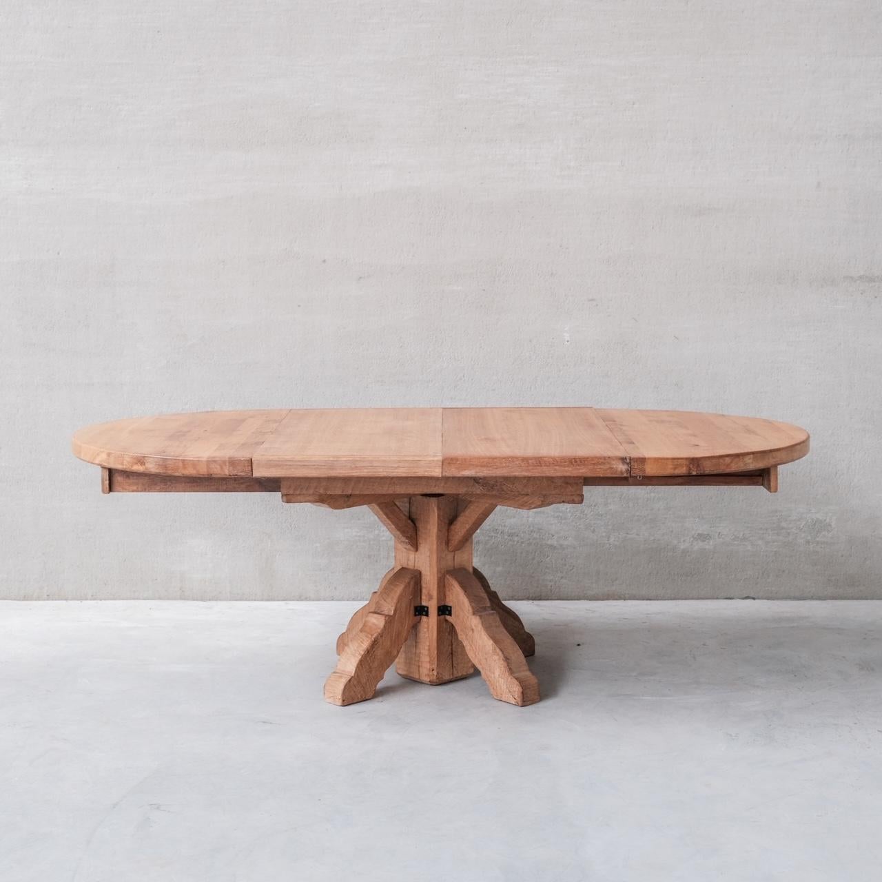 Oak Circular Extendable Mid-Century Dining Table by De Puydt 1