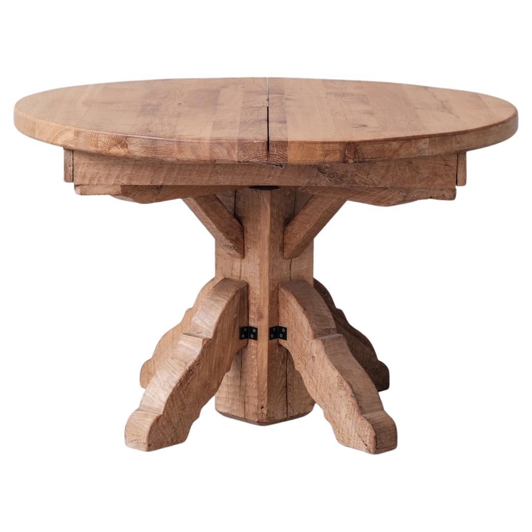 Oak Circular Extendable Mid-Century Dining Table by De Puydt